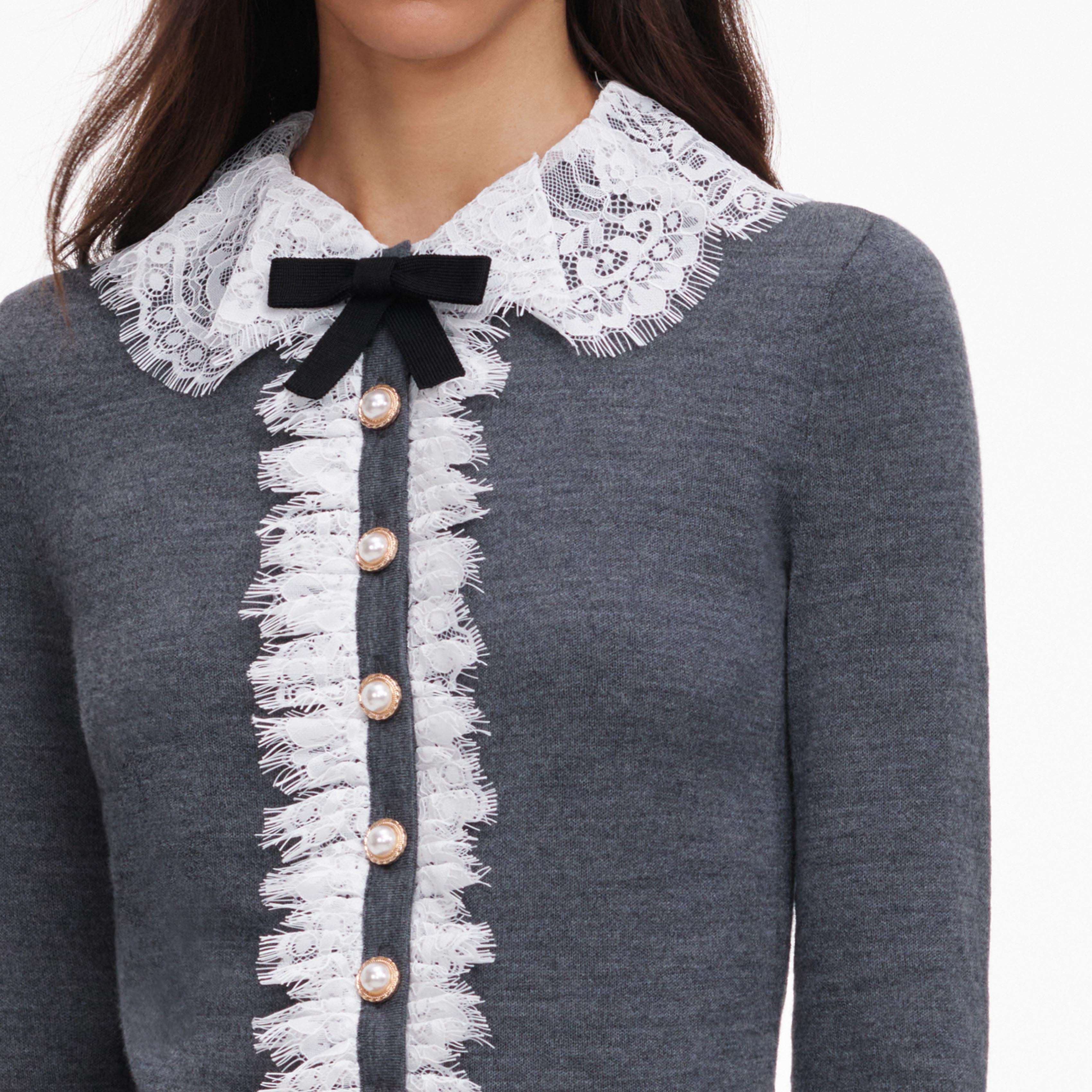 Grey Lace Collar Knit Cardigan