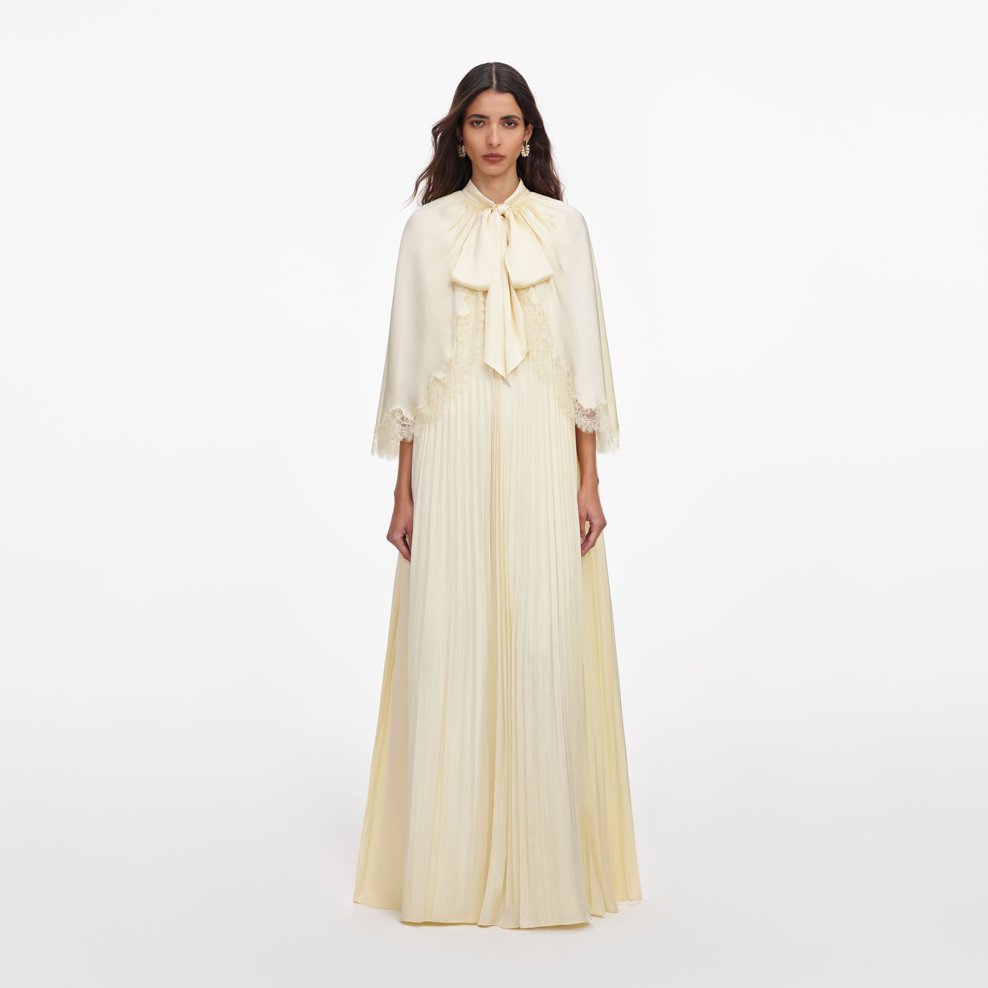cloak maxi dress Yellow Tie Neck Cape Maxi Dress – self-portrait-US