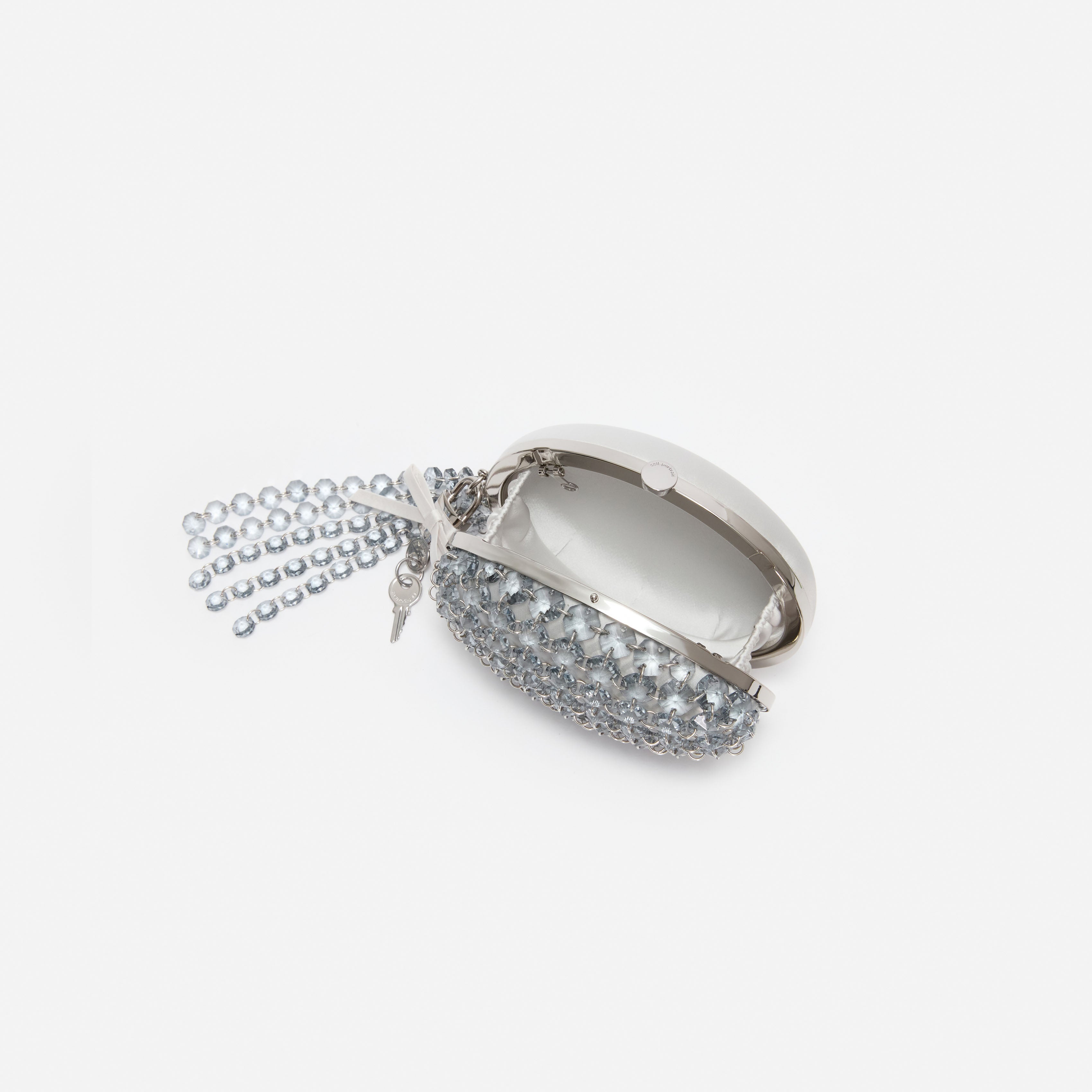 Grey Oval Crystal Chain Clutch Bag
