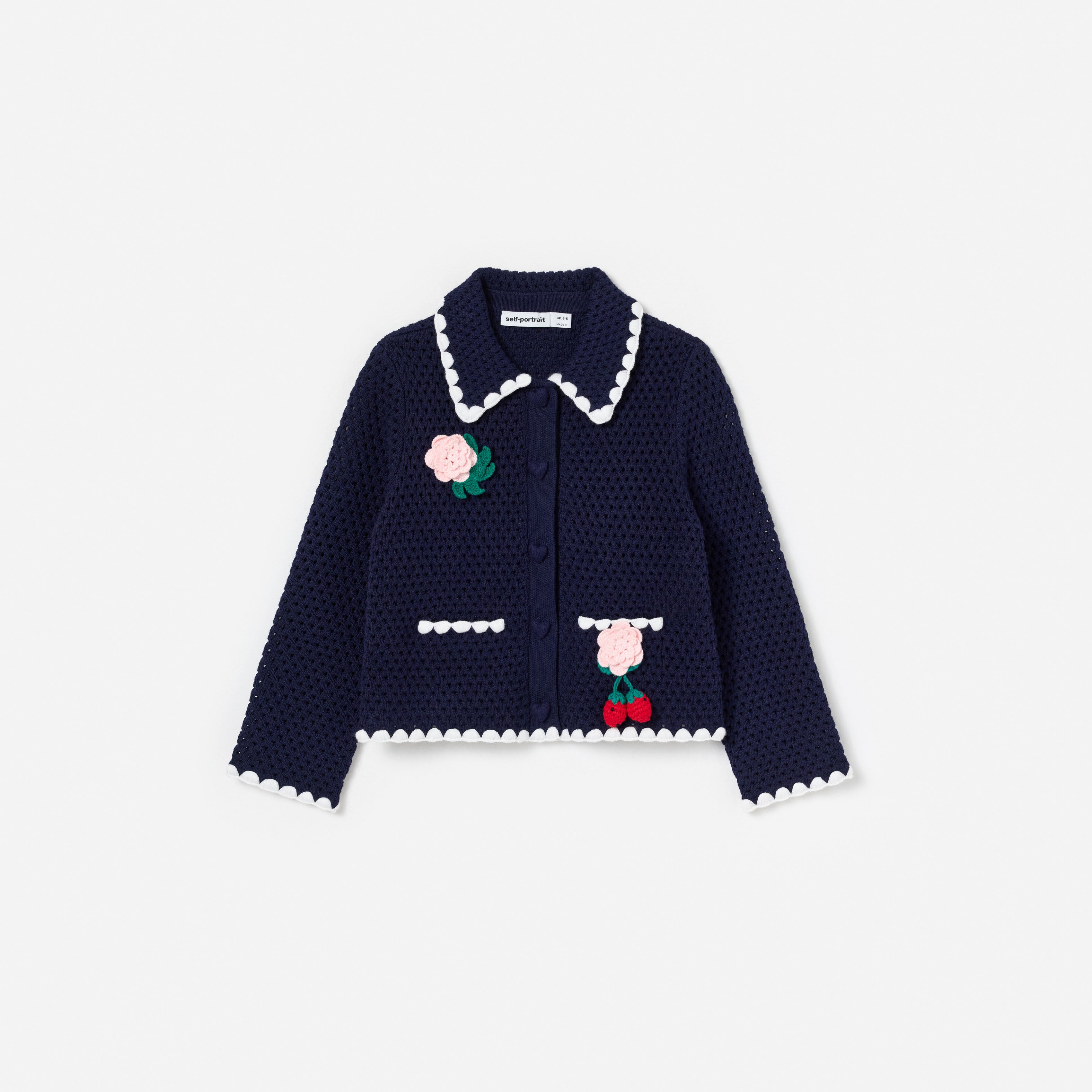 Navy Crochet Knitted Cardigan – self-portrait-US