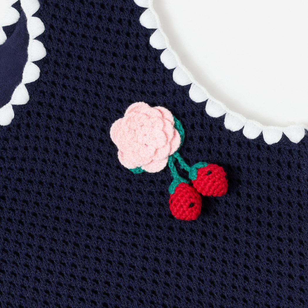 Navy Crochet Knitted Dress