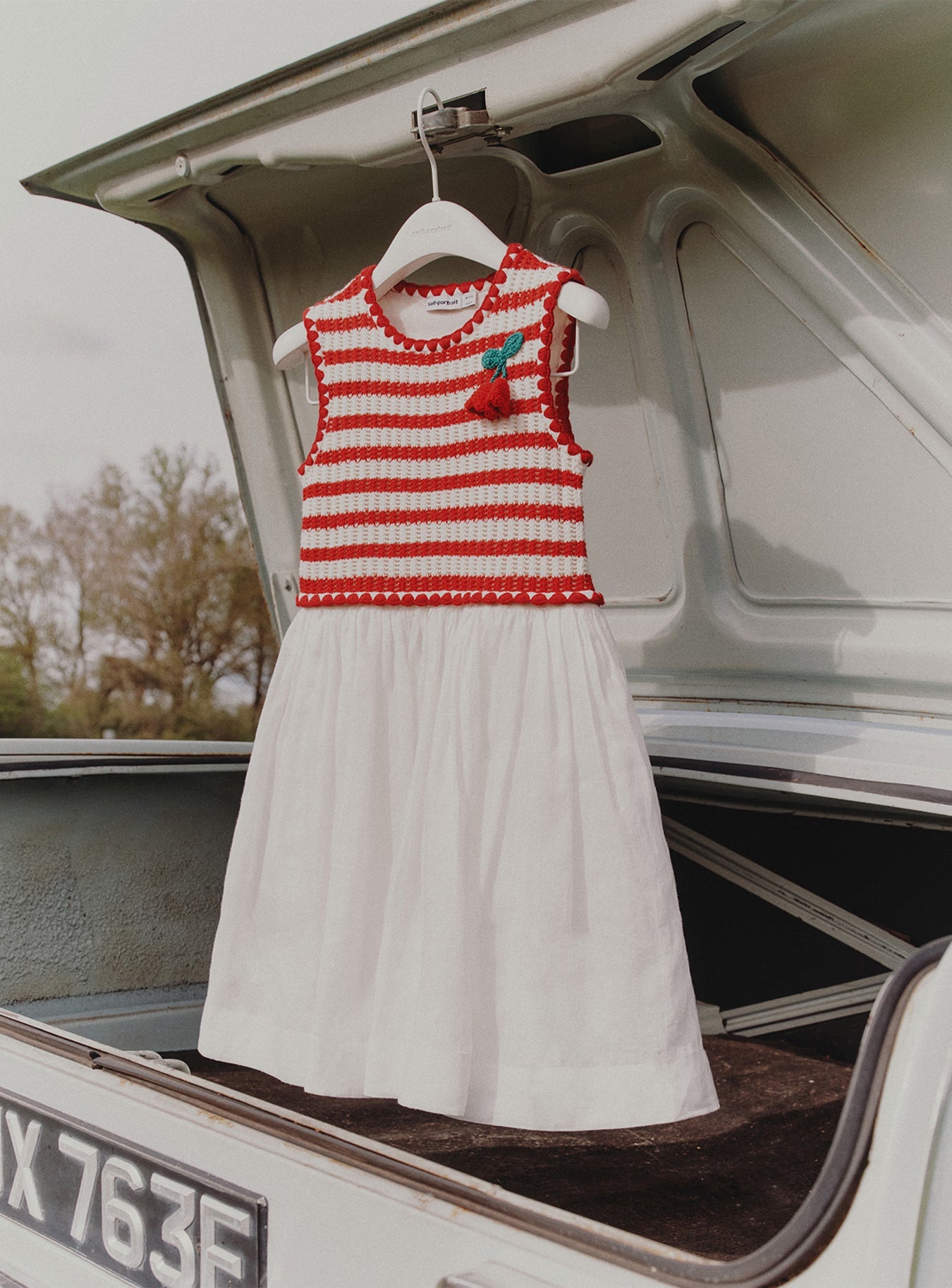 Red Striped Crochet Floaty Dress