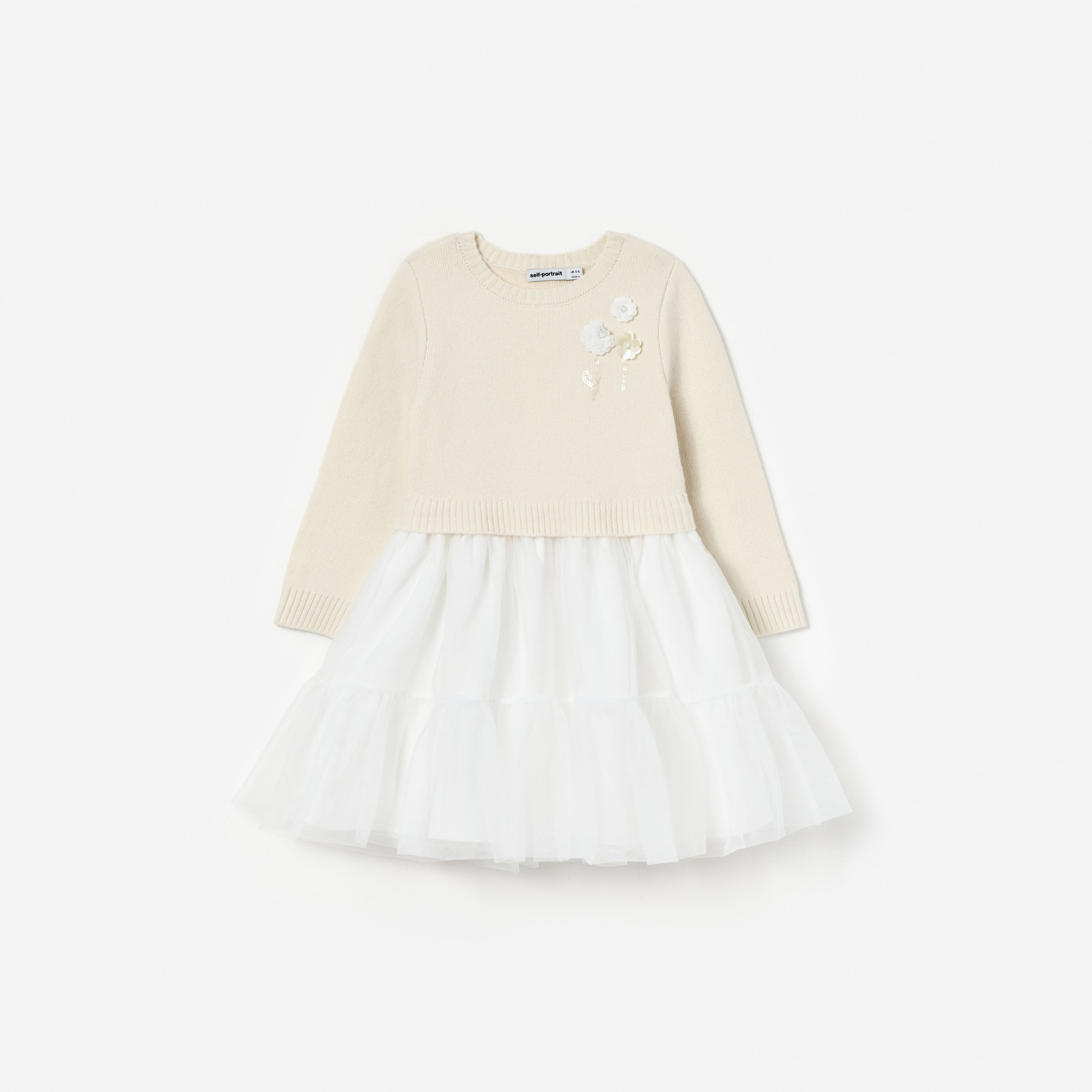 self-portrait - Cream Tulle Knit Dress