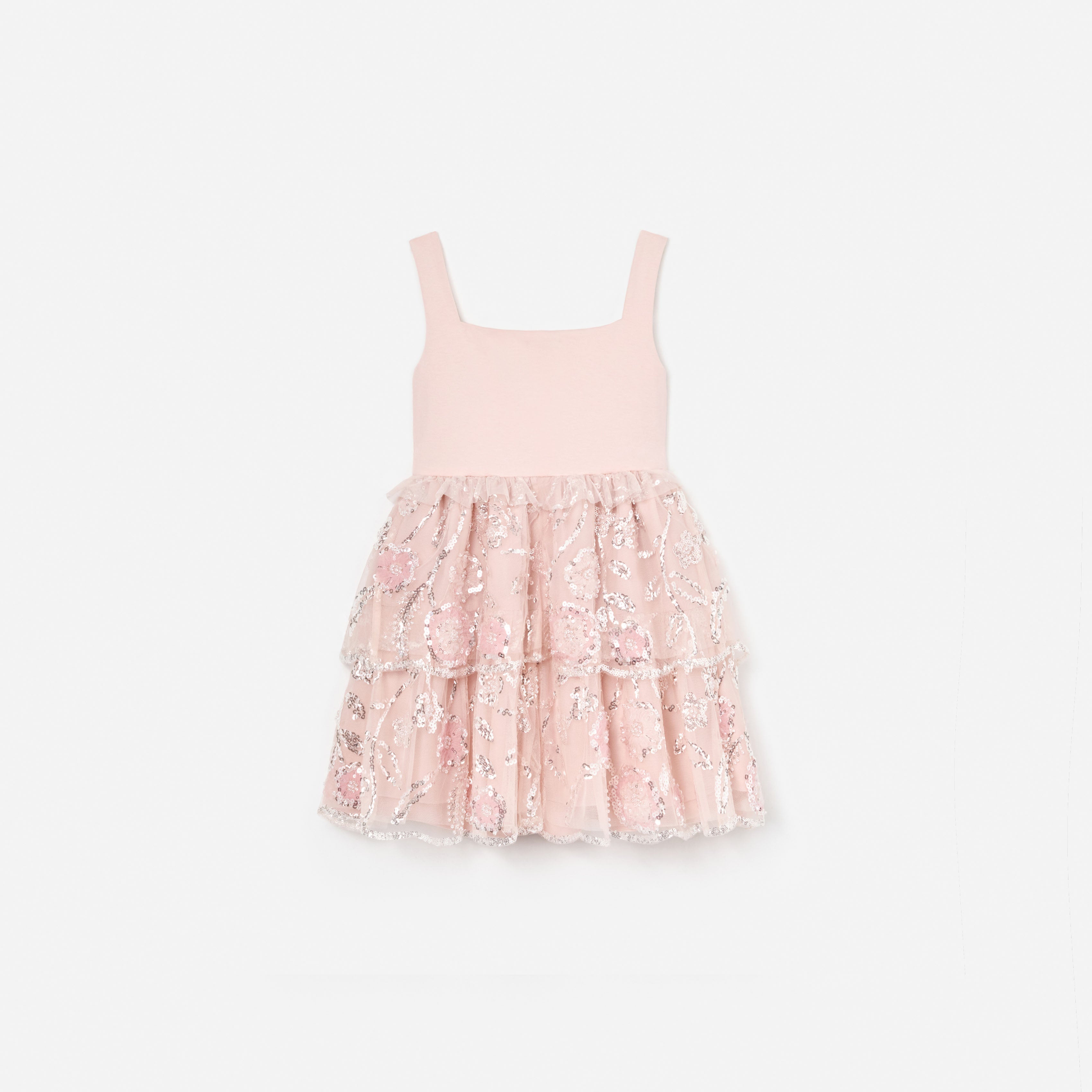 Pink Sequin Embellished Tiered Dress
