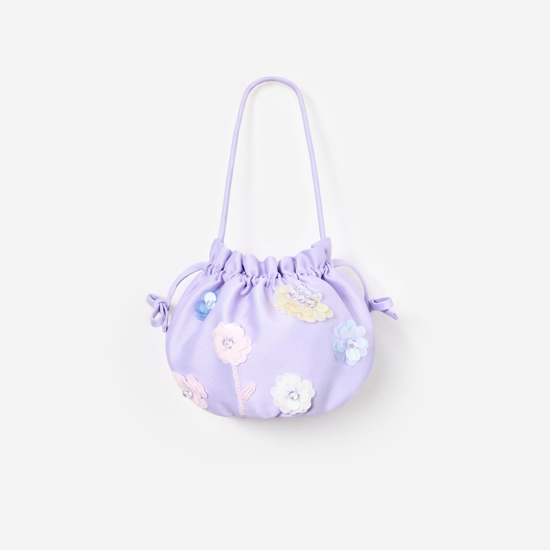 Lilac Flower Embellished Pouch Bag