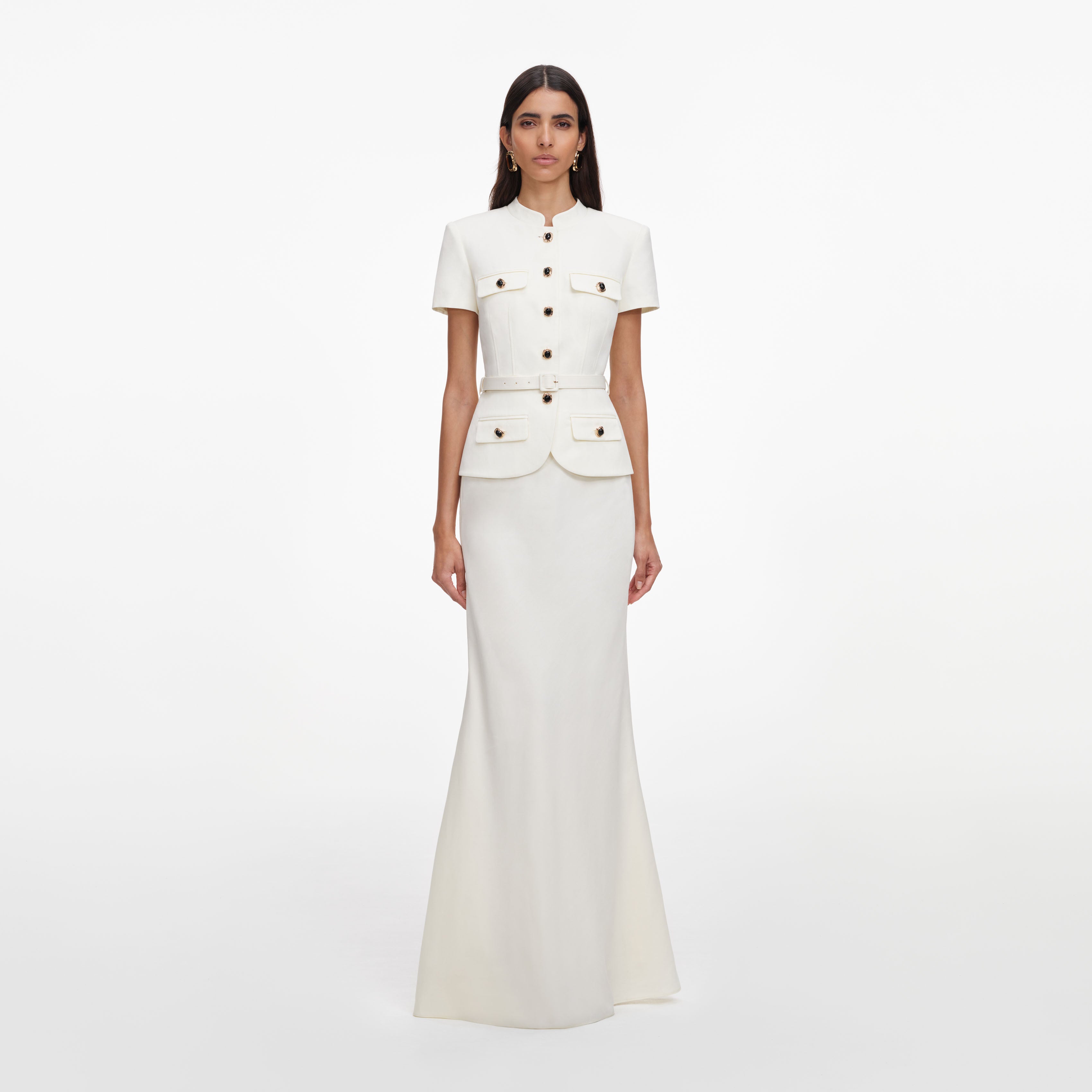 peplum maxi dress self-portrait - Cream Linen Blend Peplum Maxi Dress