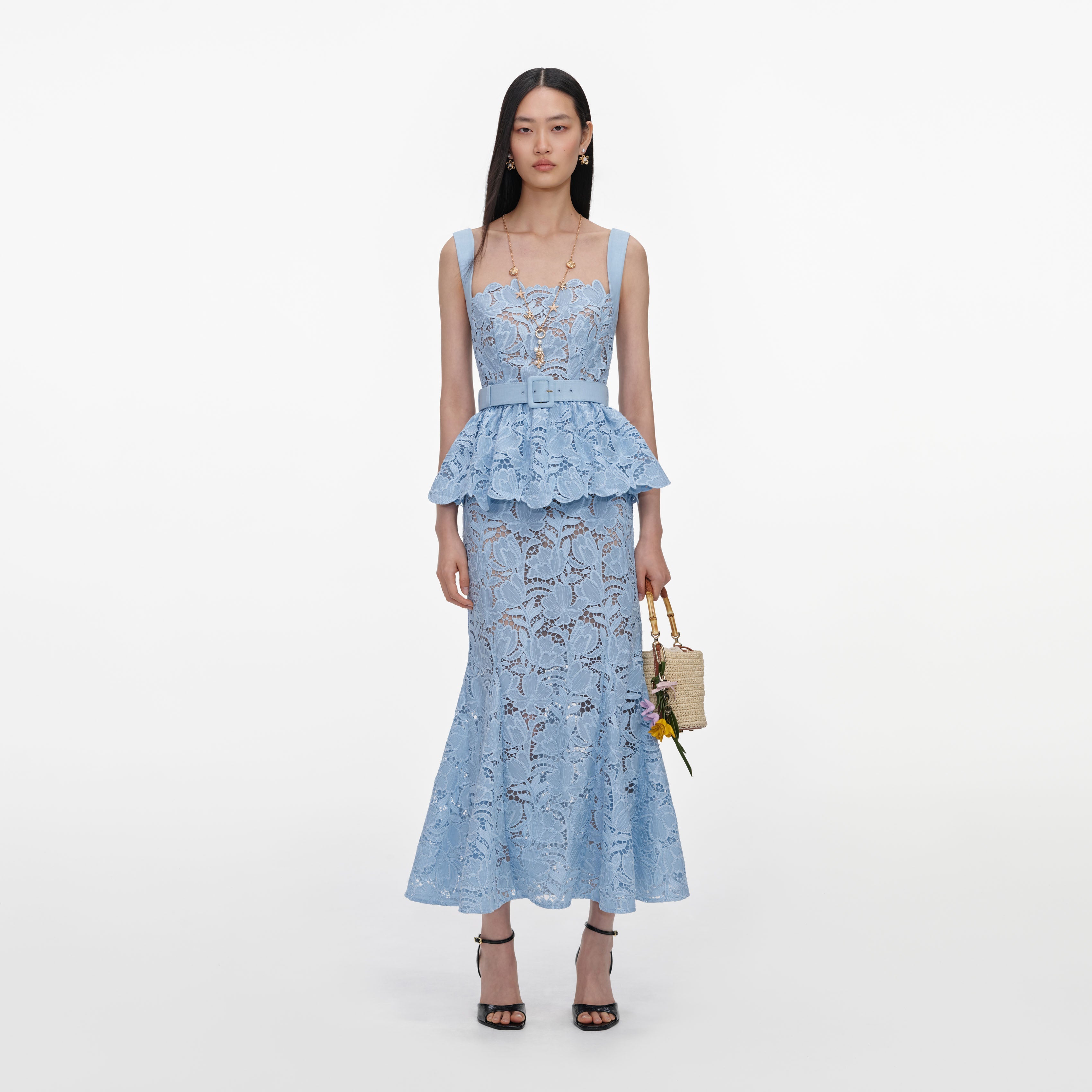 Blue Lace Peplum Midi Dress Blue Lace Peplum Midi Dress