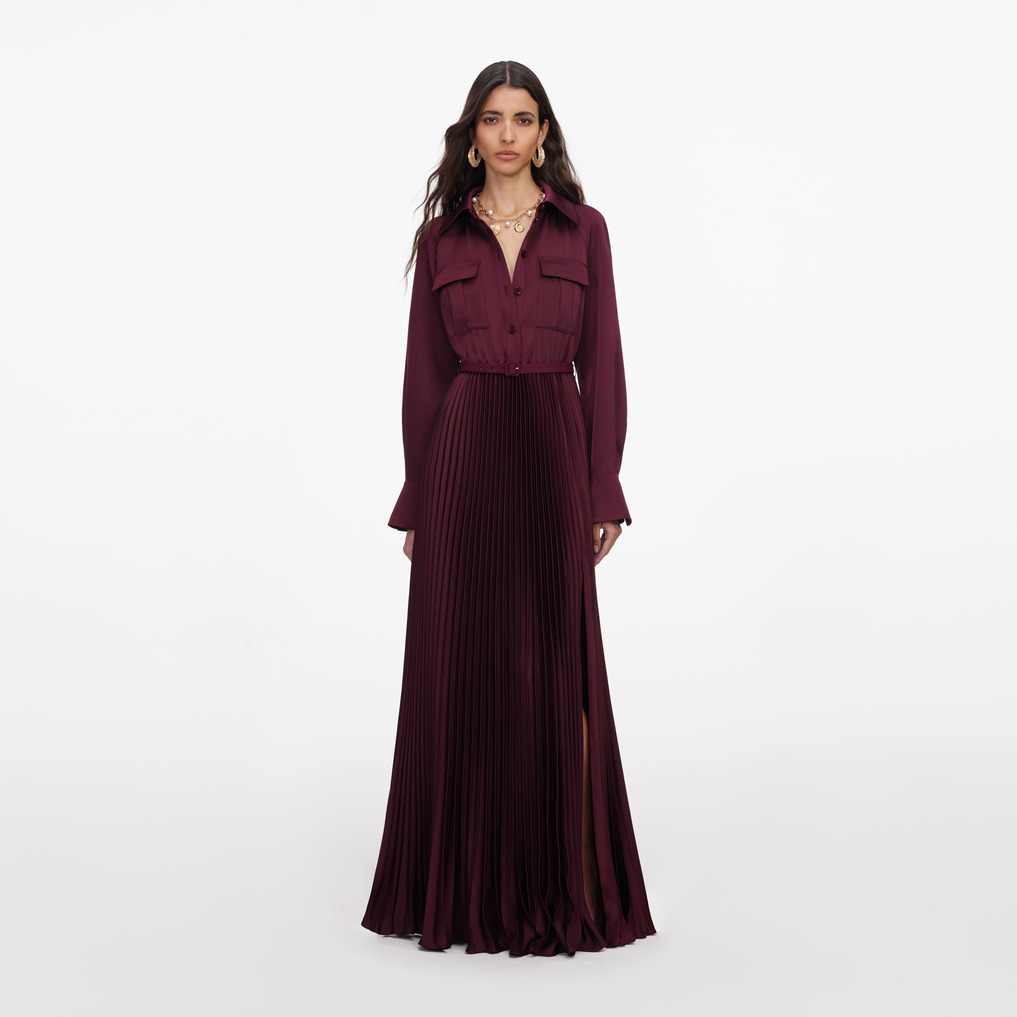 satin pleated dress long sleeve self-portrait - Plum Maxi 50new Color:EMERAL GREEN For evening soires 18 Chic Summer Wedding