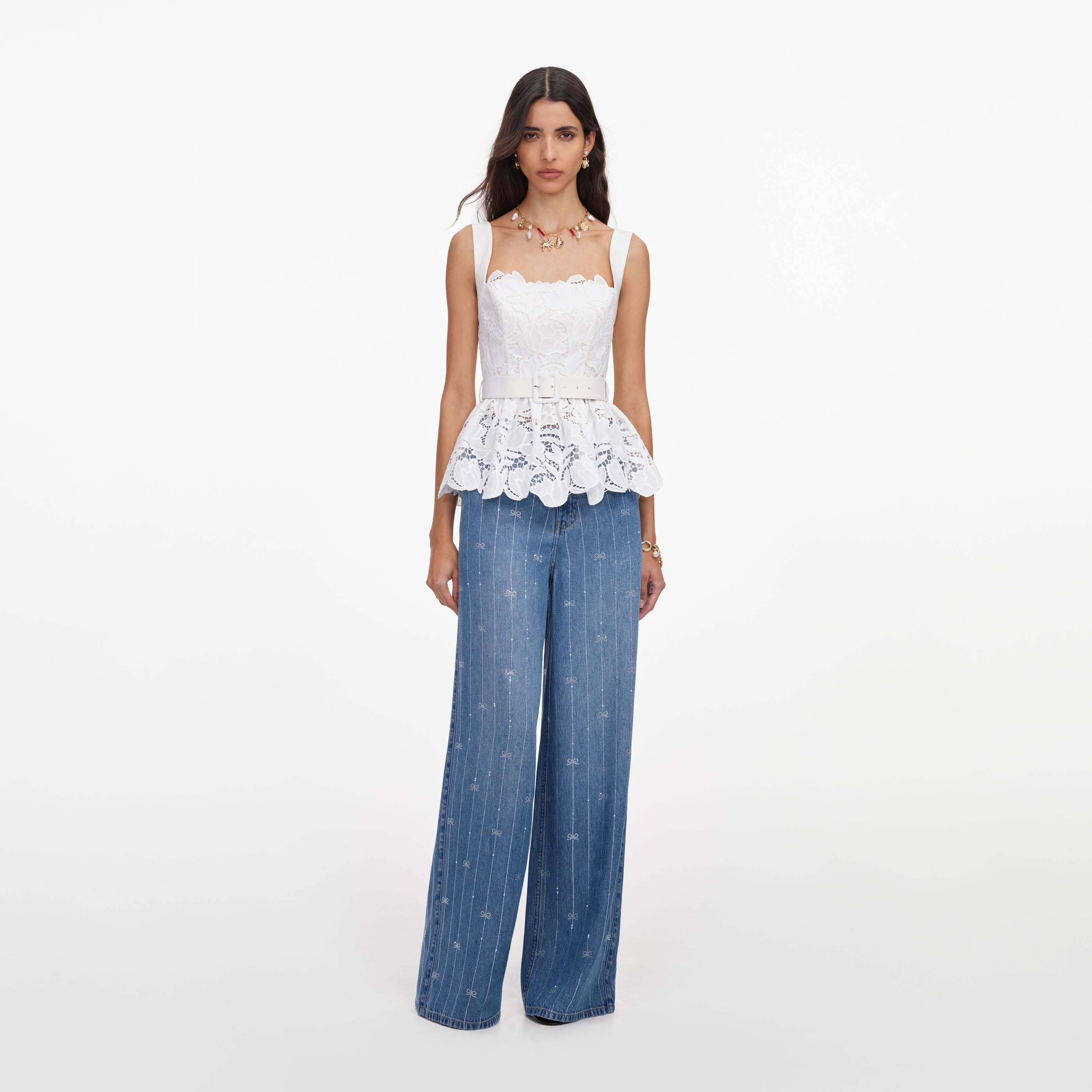 White Lace Peplum Top