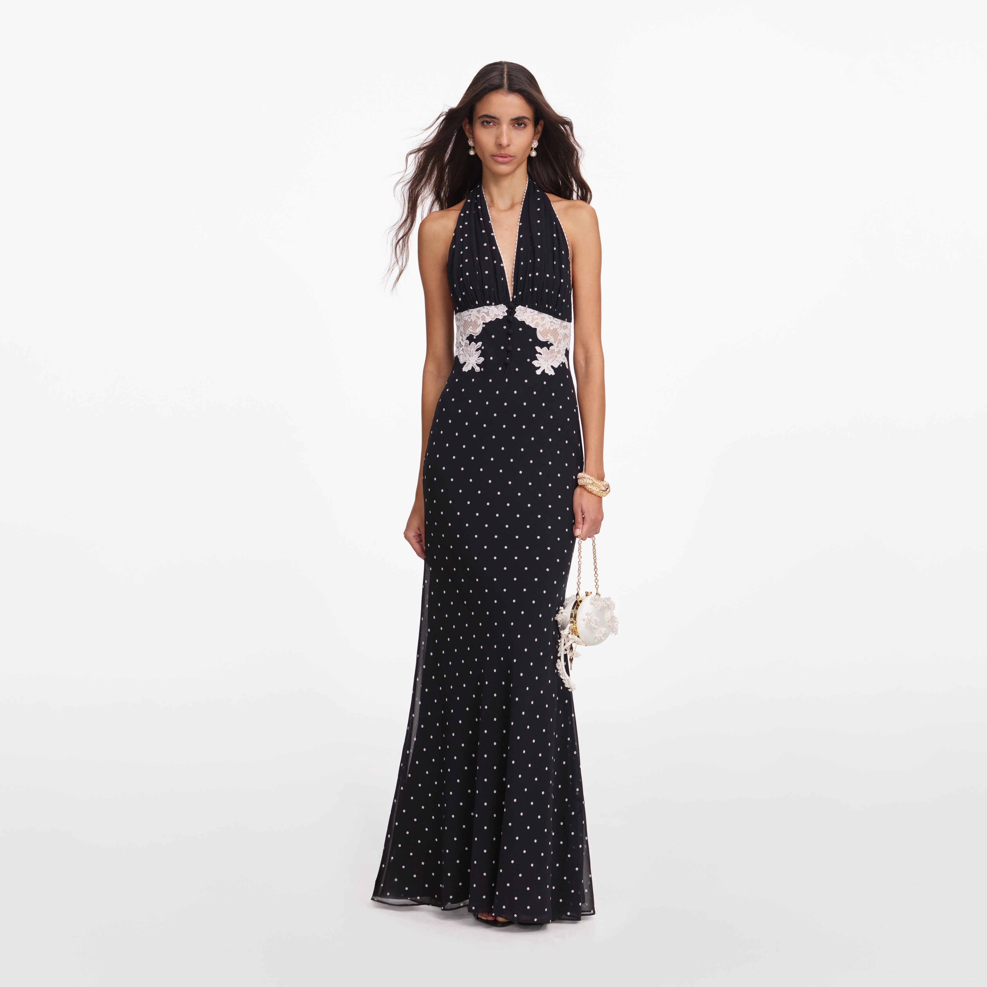 Black Polka Dot Halter Neck Maxi Dress self-portrait-US Black Polka Dot Halter Neck Maxi Dress self-portrait-US