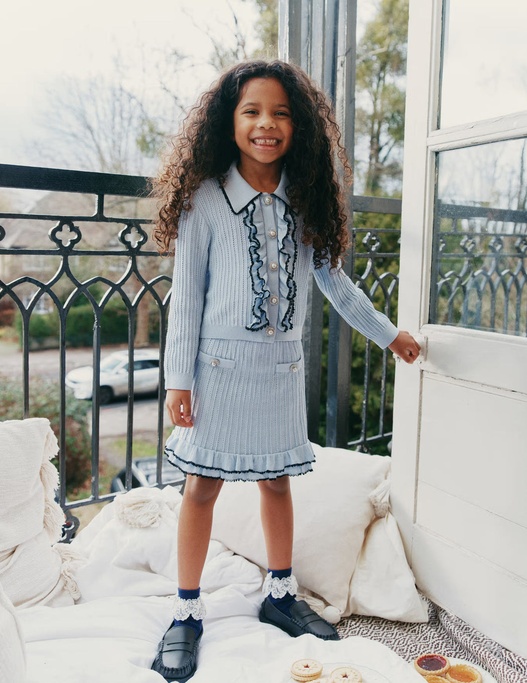 Blue Frill Trim Knit Skirt