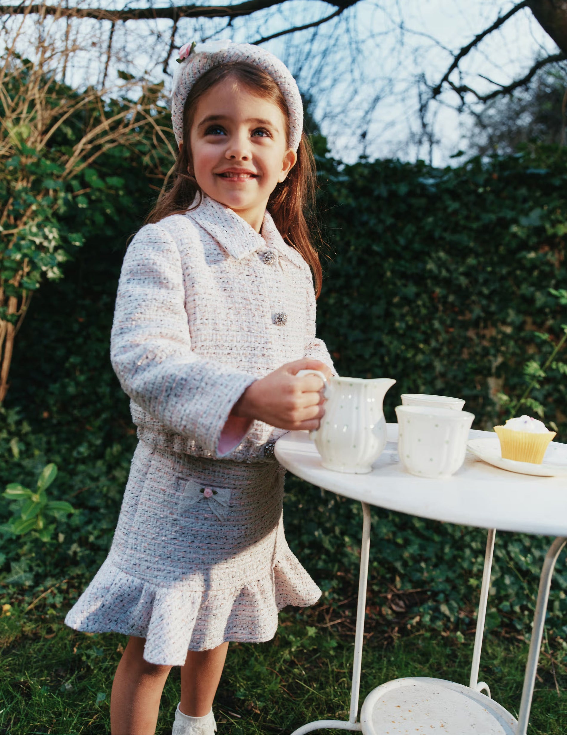 Pink Boucle Lace Bow Skirt