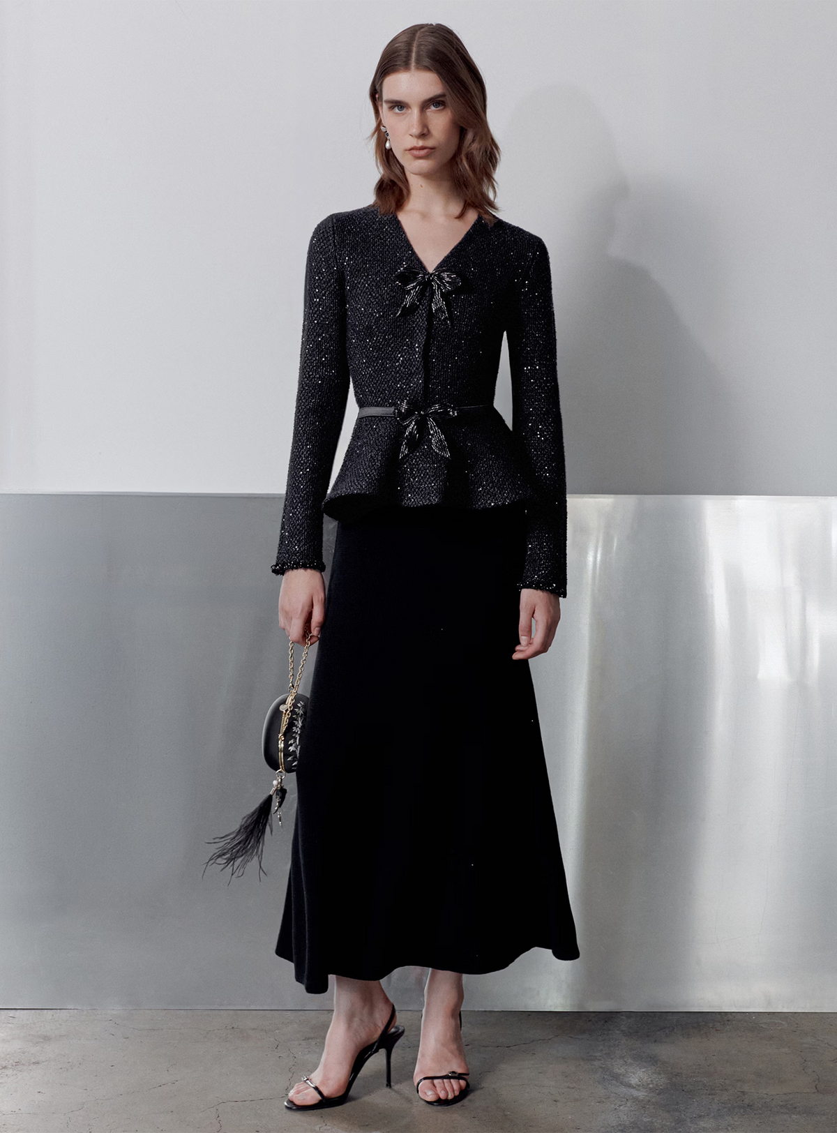 Black Sequin Knit Midi Dress