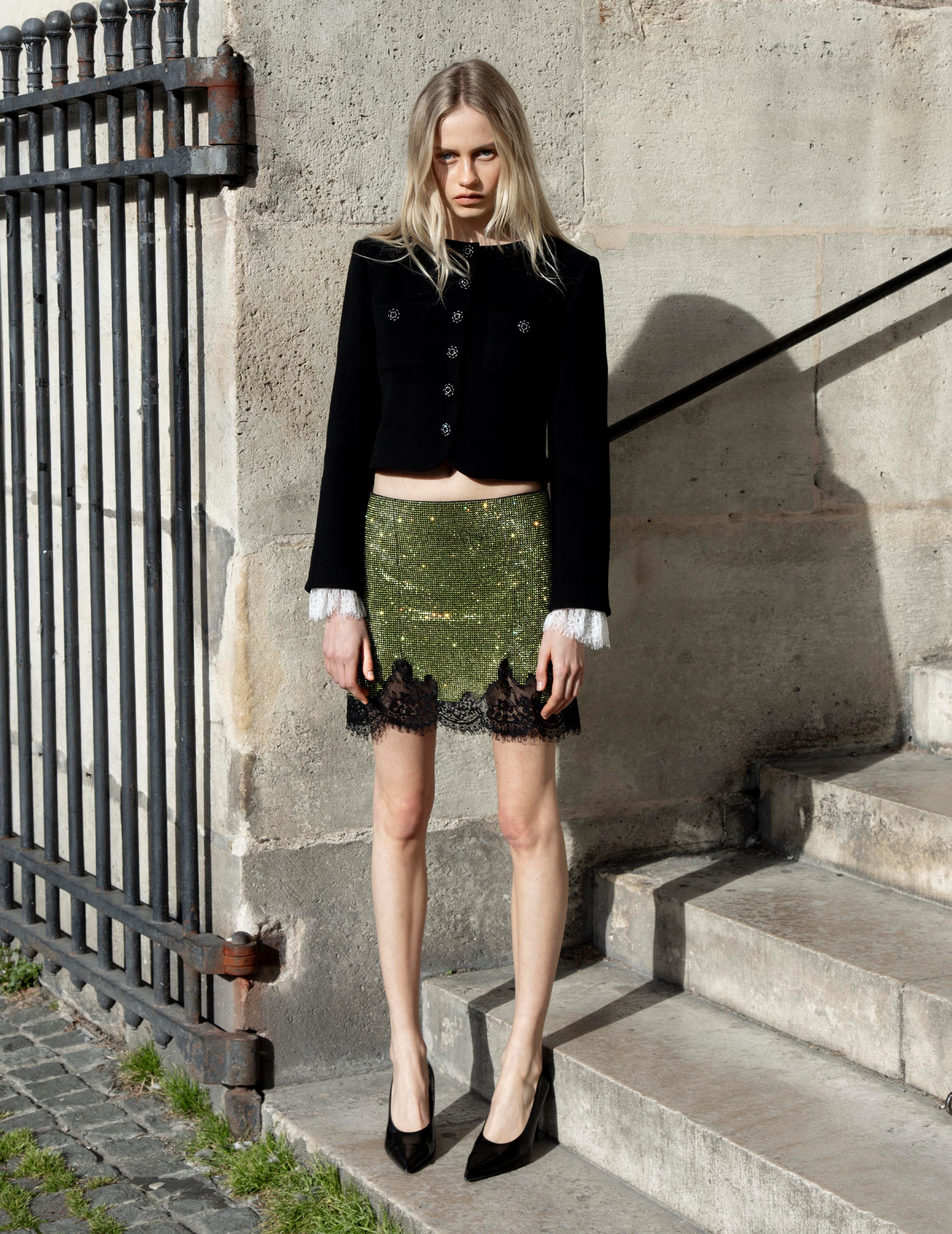 Green Crystal Chainmail Mini Skirt