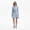 Blue Sequin Boucle Mini Skirt