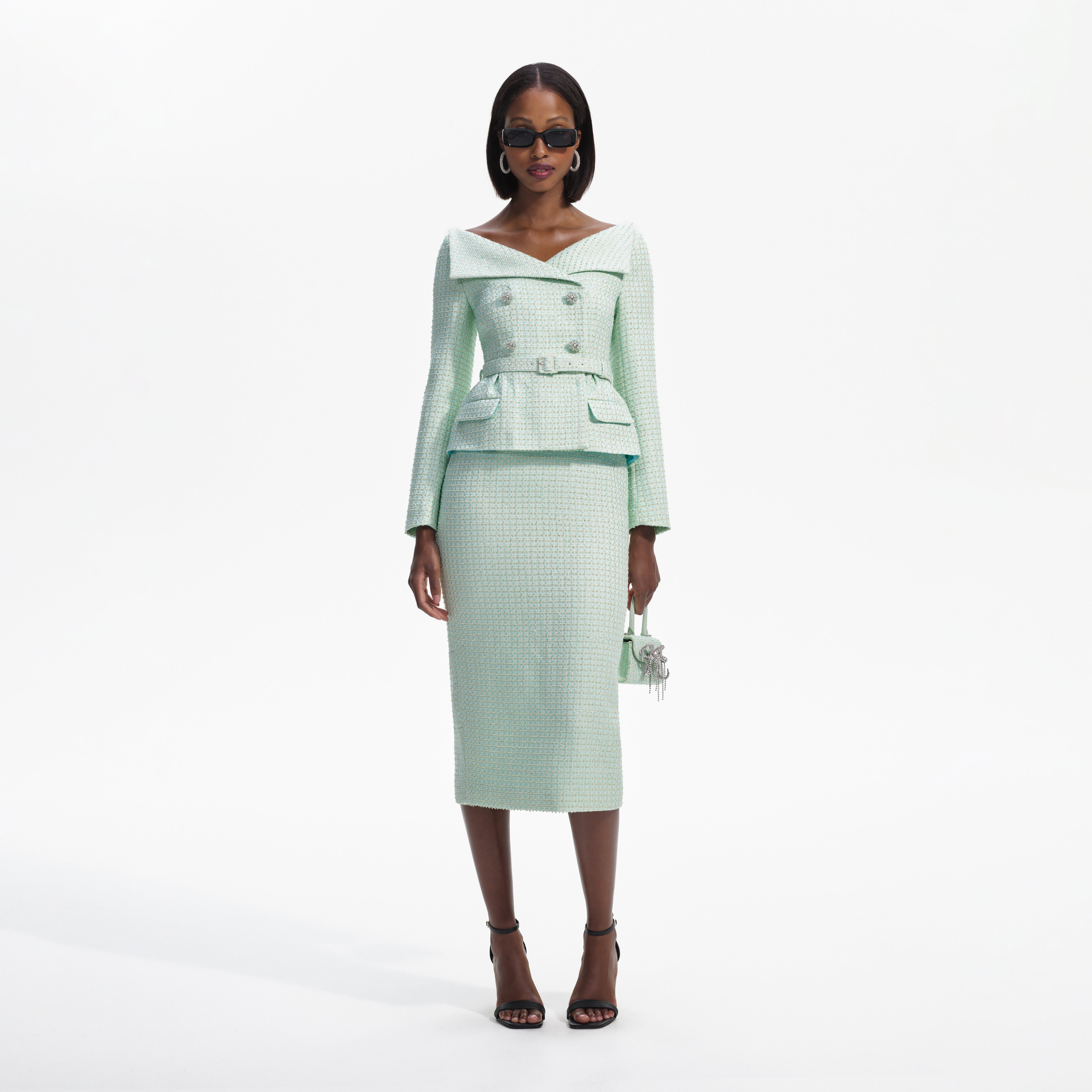 Mint Boucle Tailored Midi Dress self portrait US