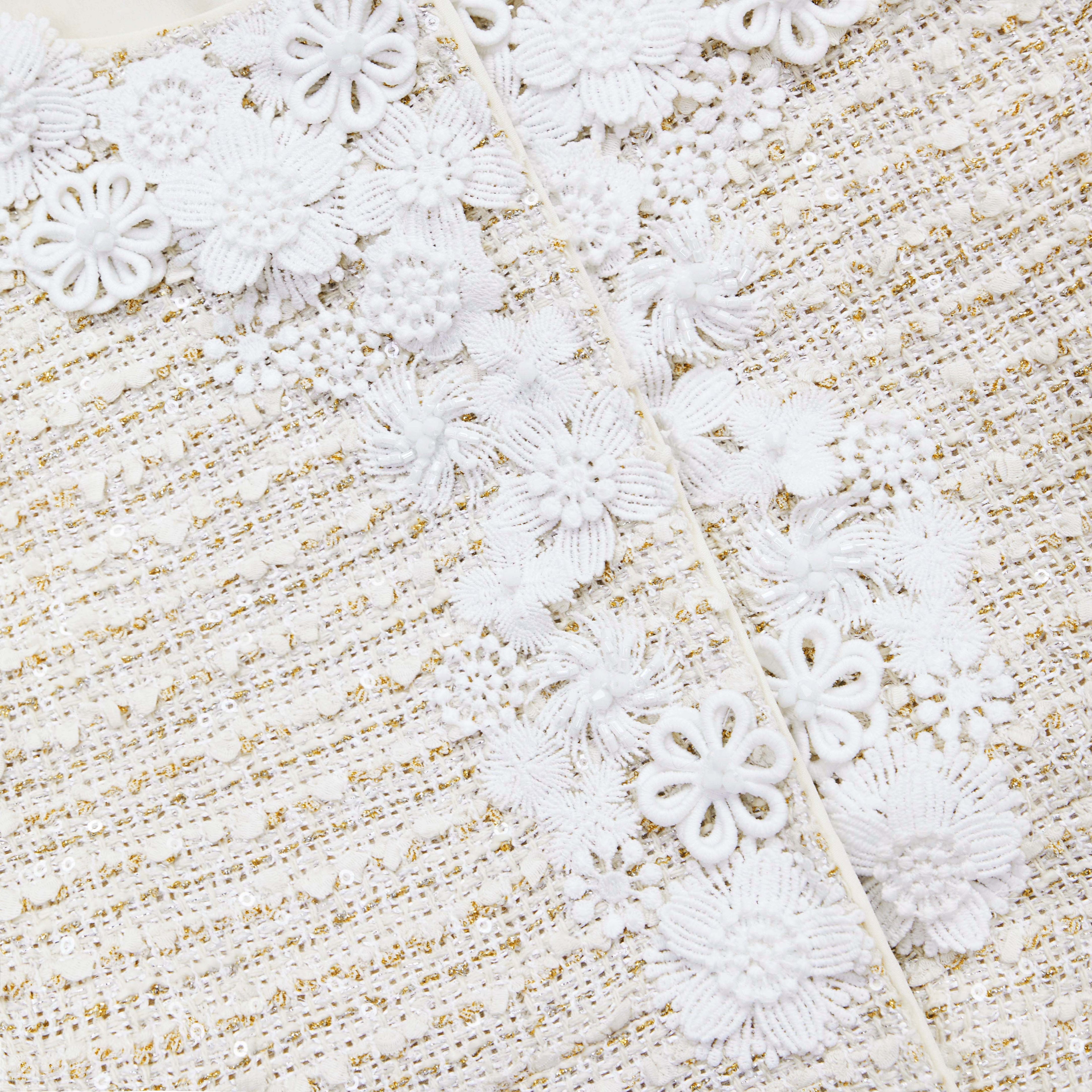 Gold Boucle Floral Trim Mini Dress