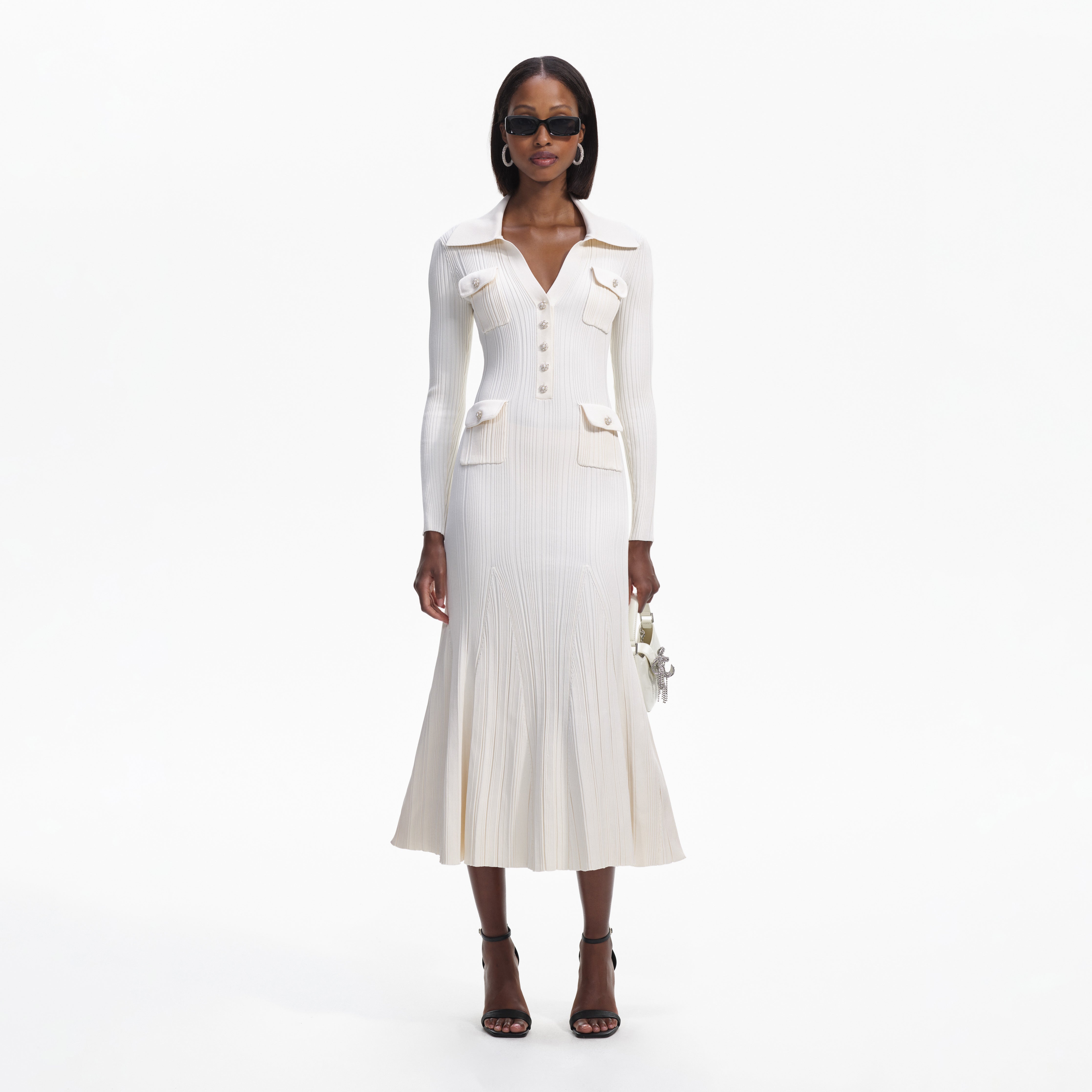 self-portrait - Cream Knit Midi Dress - L self-portrait - Cream Knit Midi Dress - L