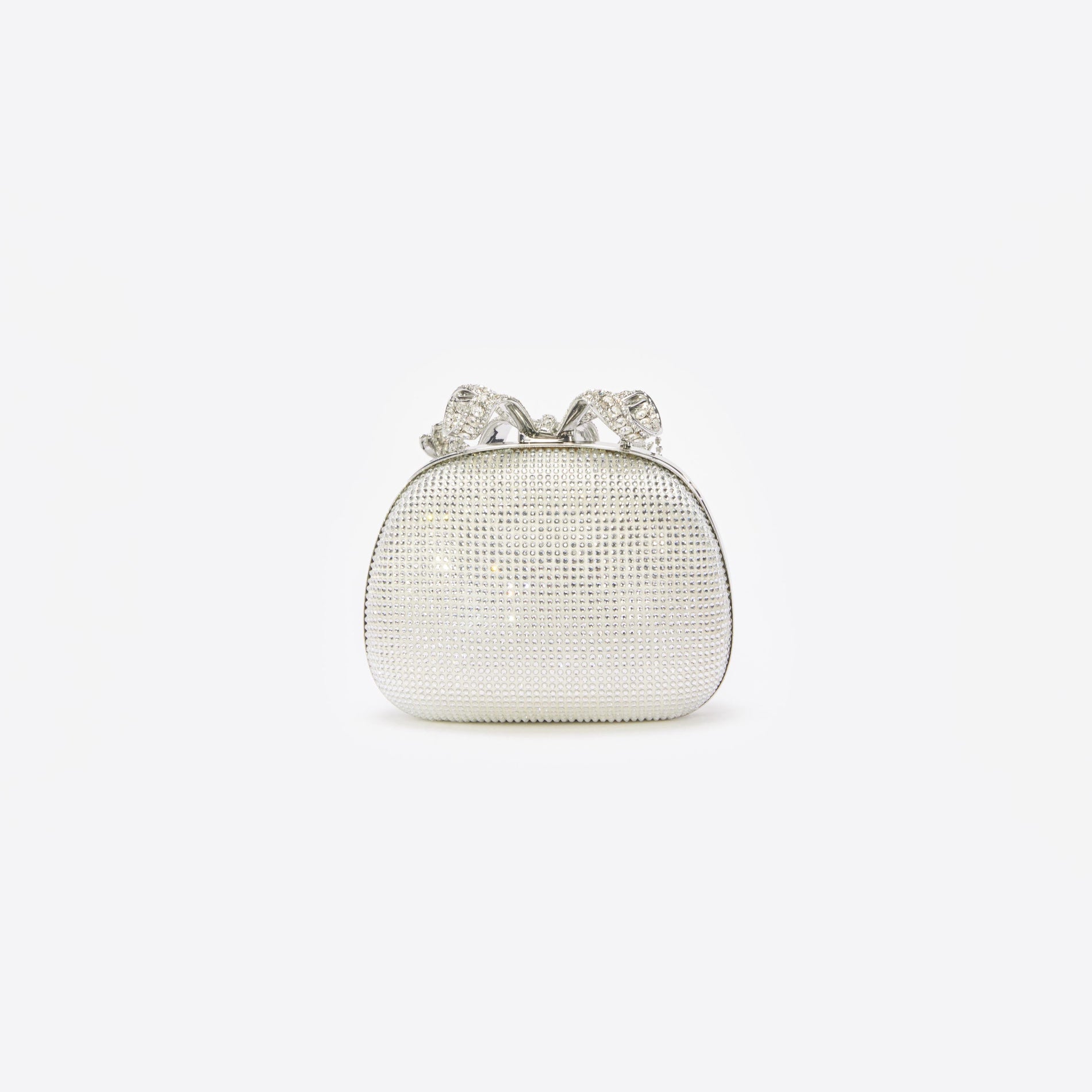 Back view of a woman wearing the Champagne Rhinestone Clutch Bag