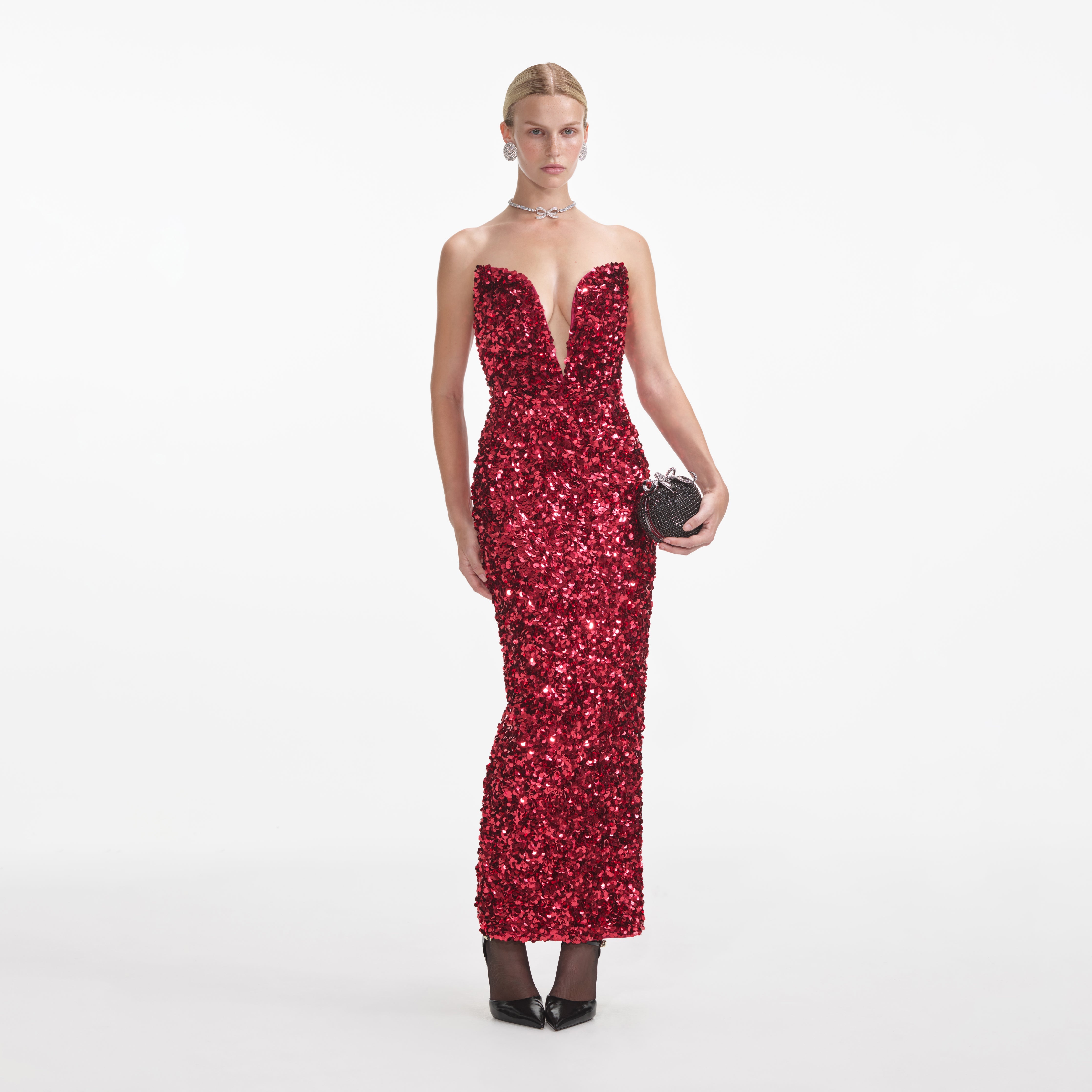 red glitter midi dress Stunner Cowl Neck Glitter Midi Dress- Red