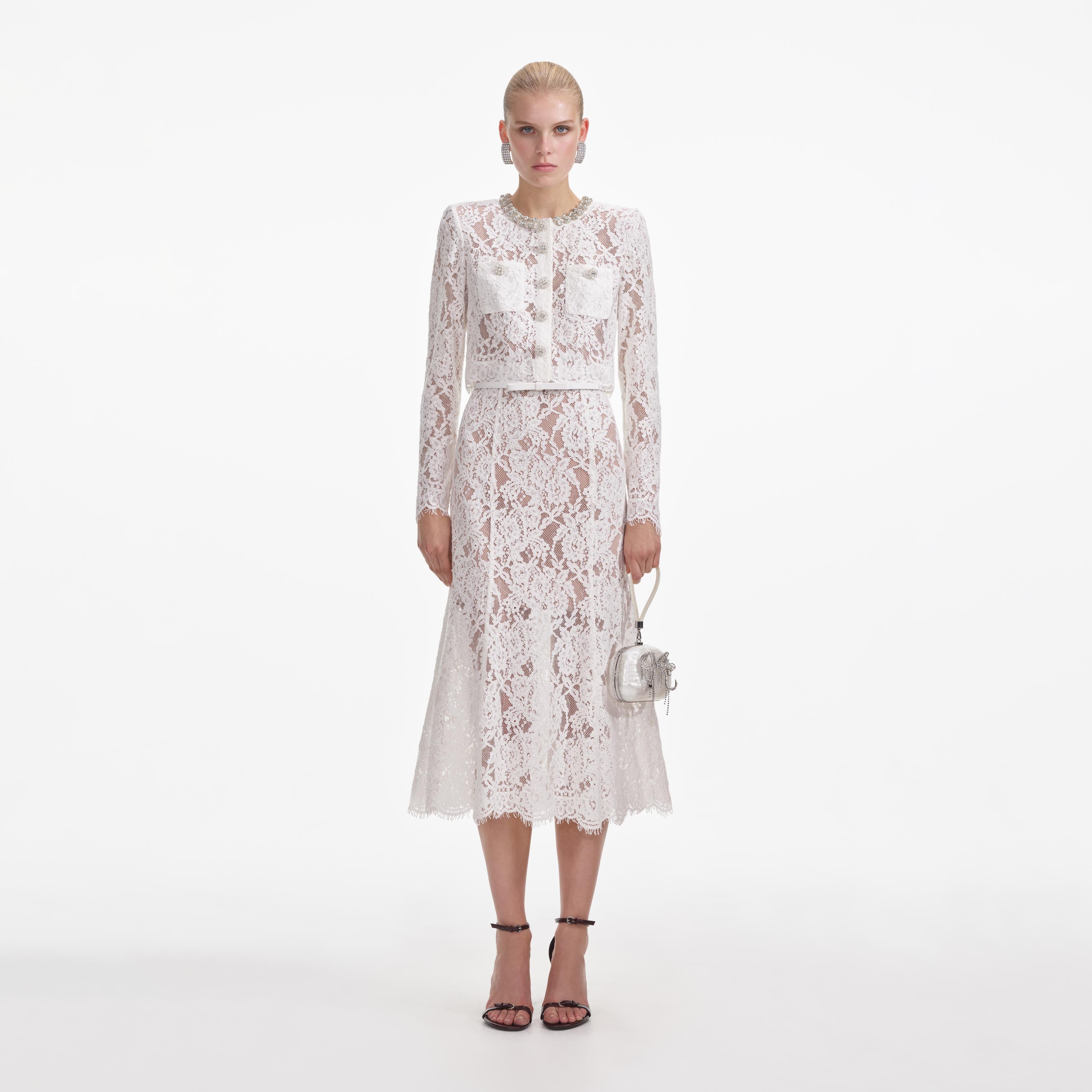 white lace long sleeve midi dress White Lace Cocktail Midi Dress with Long Lace Sleeves (S, white)