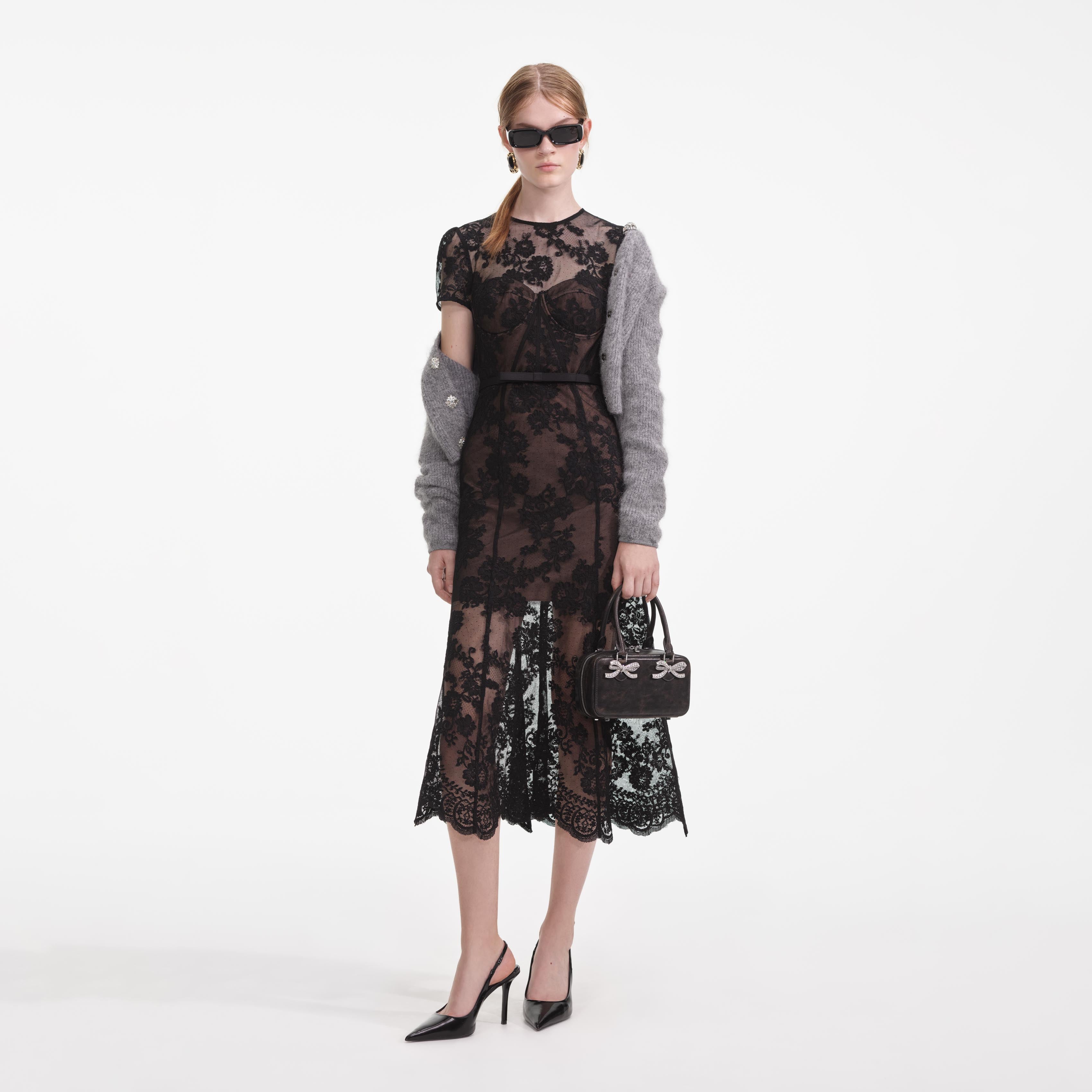 self-portrait - Black Lace Bustier Midi Dress self-portrait - Black Lace Bustier Midi Dress