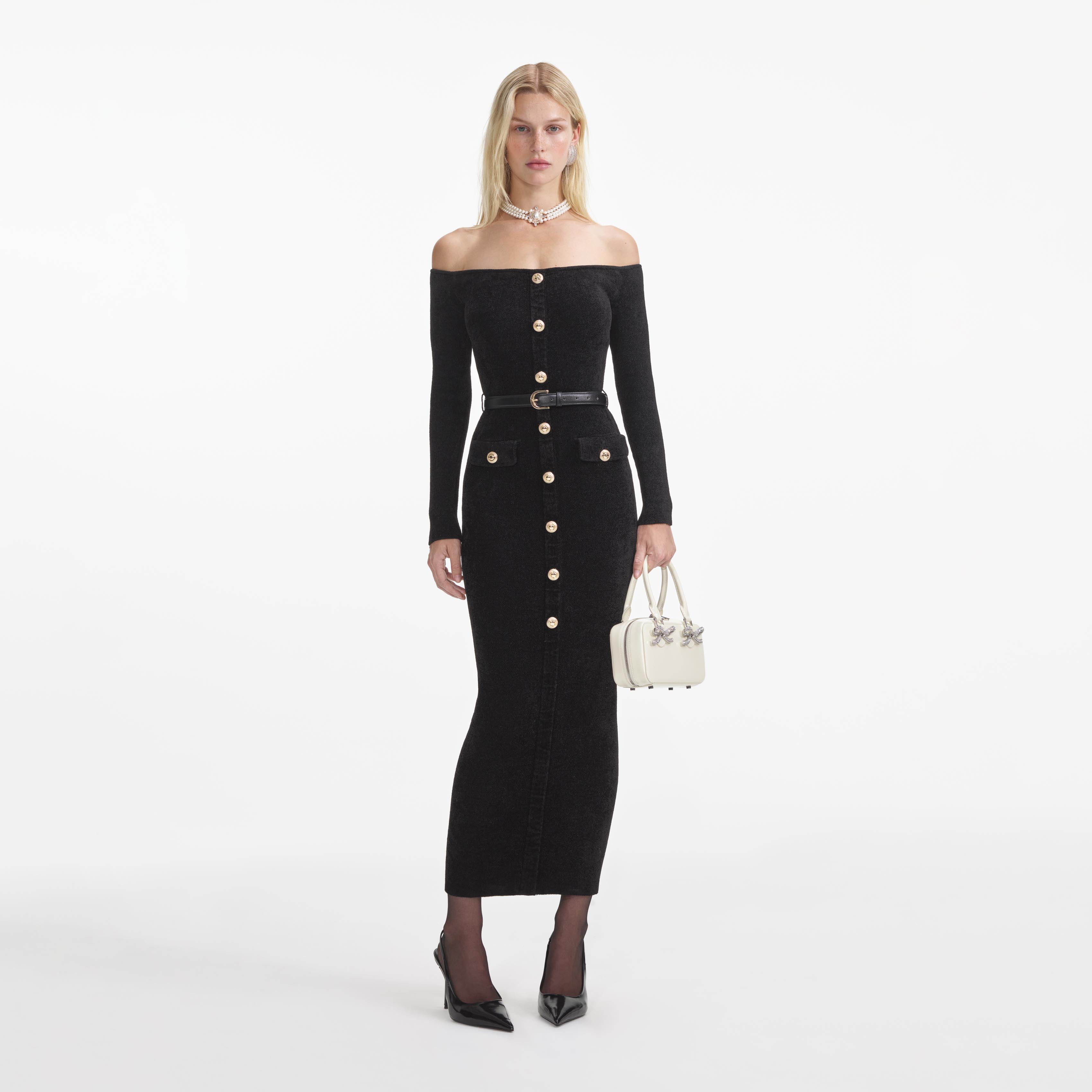 black chenille knit midi dress self-portrait - Black Chenille Knit Midi Dress
