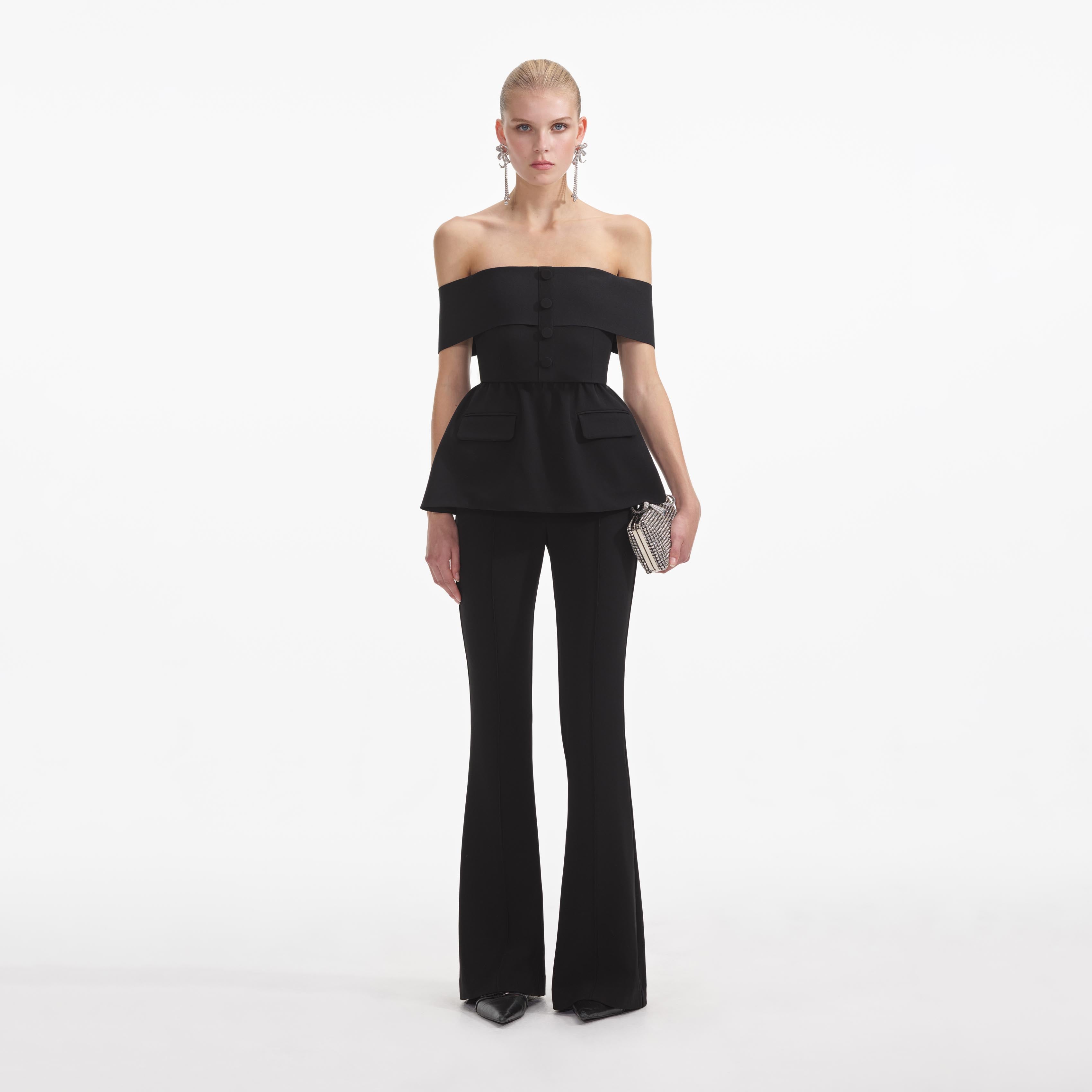 Black Crepe Off Shoulder Jumpsuit – self-portrait-US