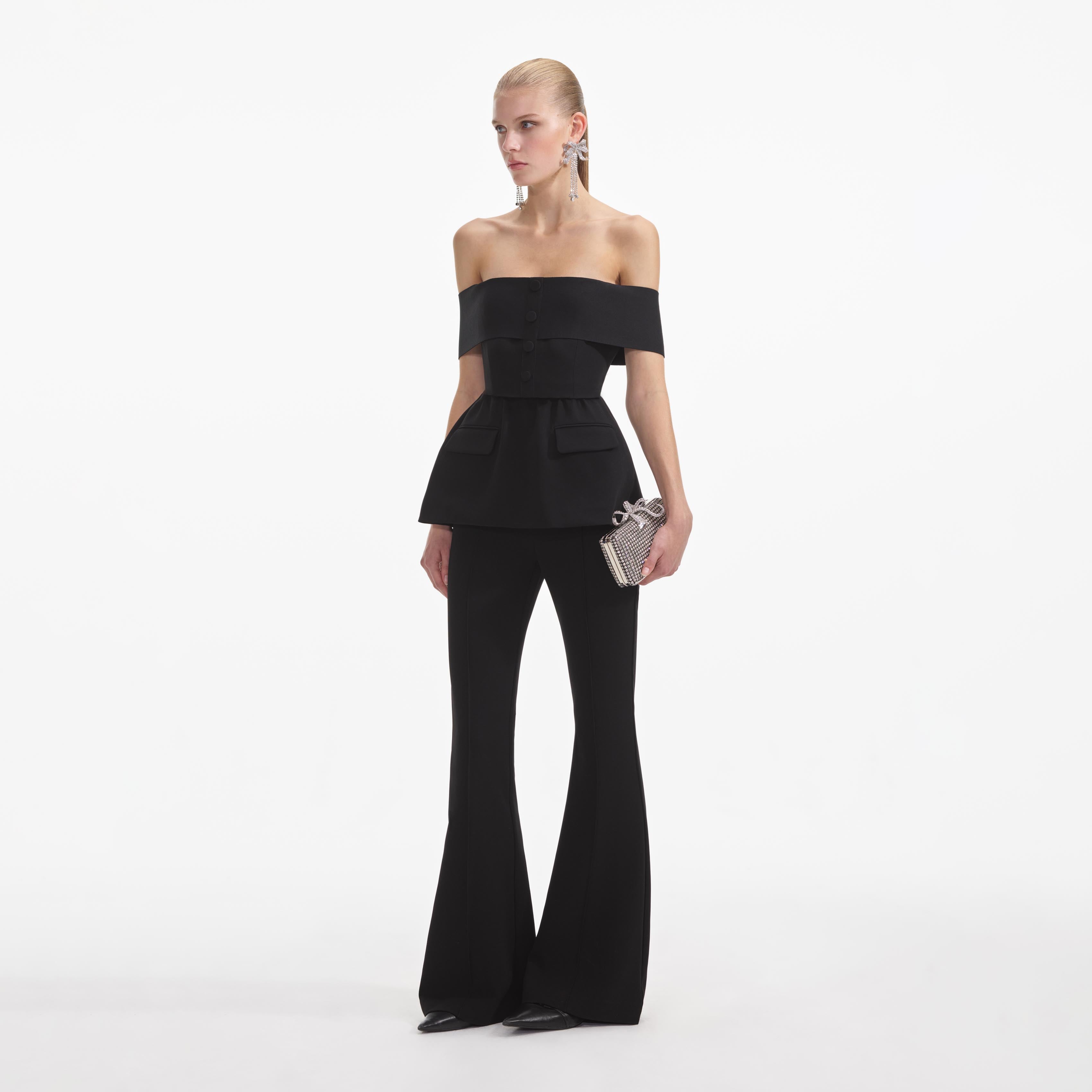 Black Crepe Off Shoulder Jumpsuit