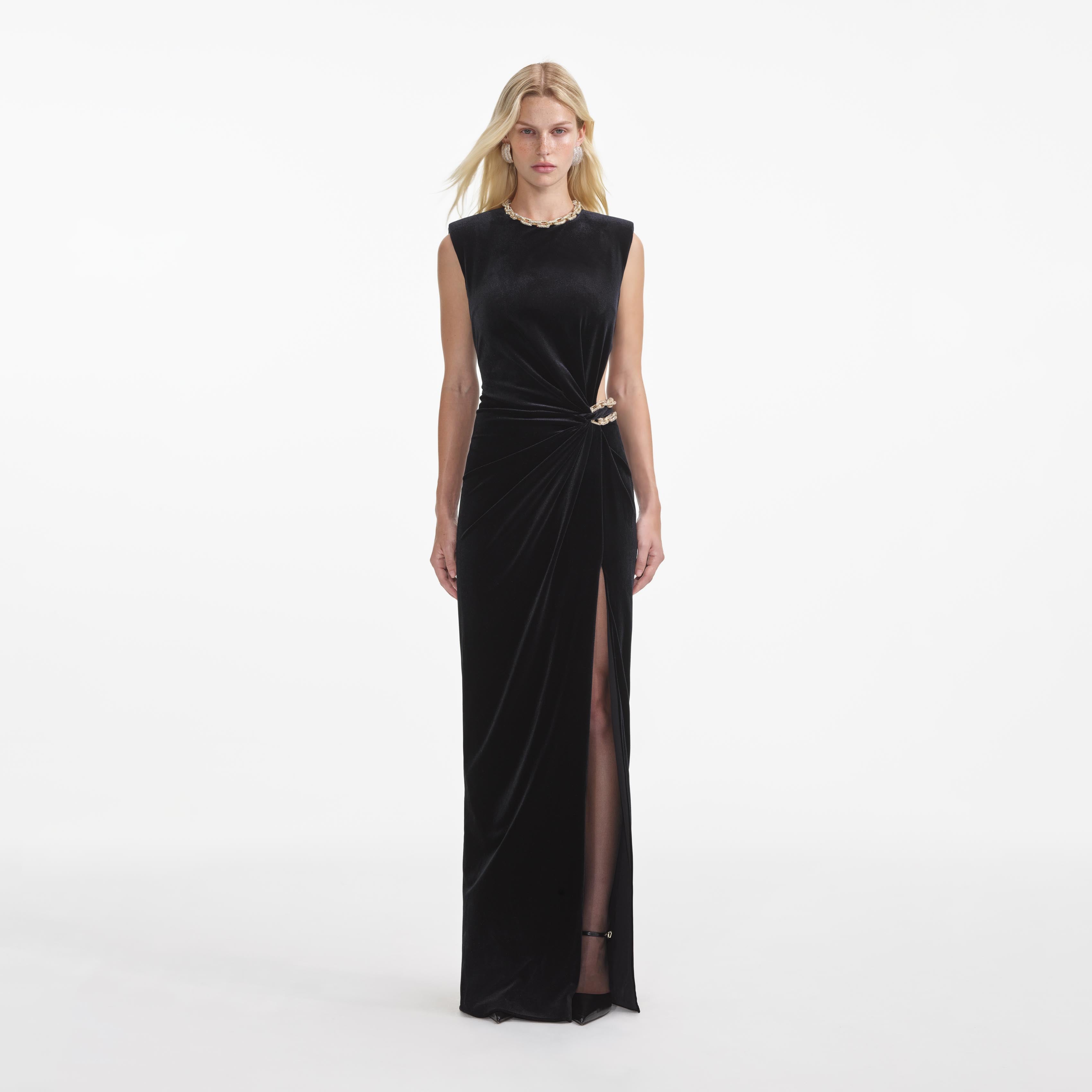 Black Velvet Embellished Maxi Dress Black Velvet Embellished Maxi Dress