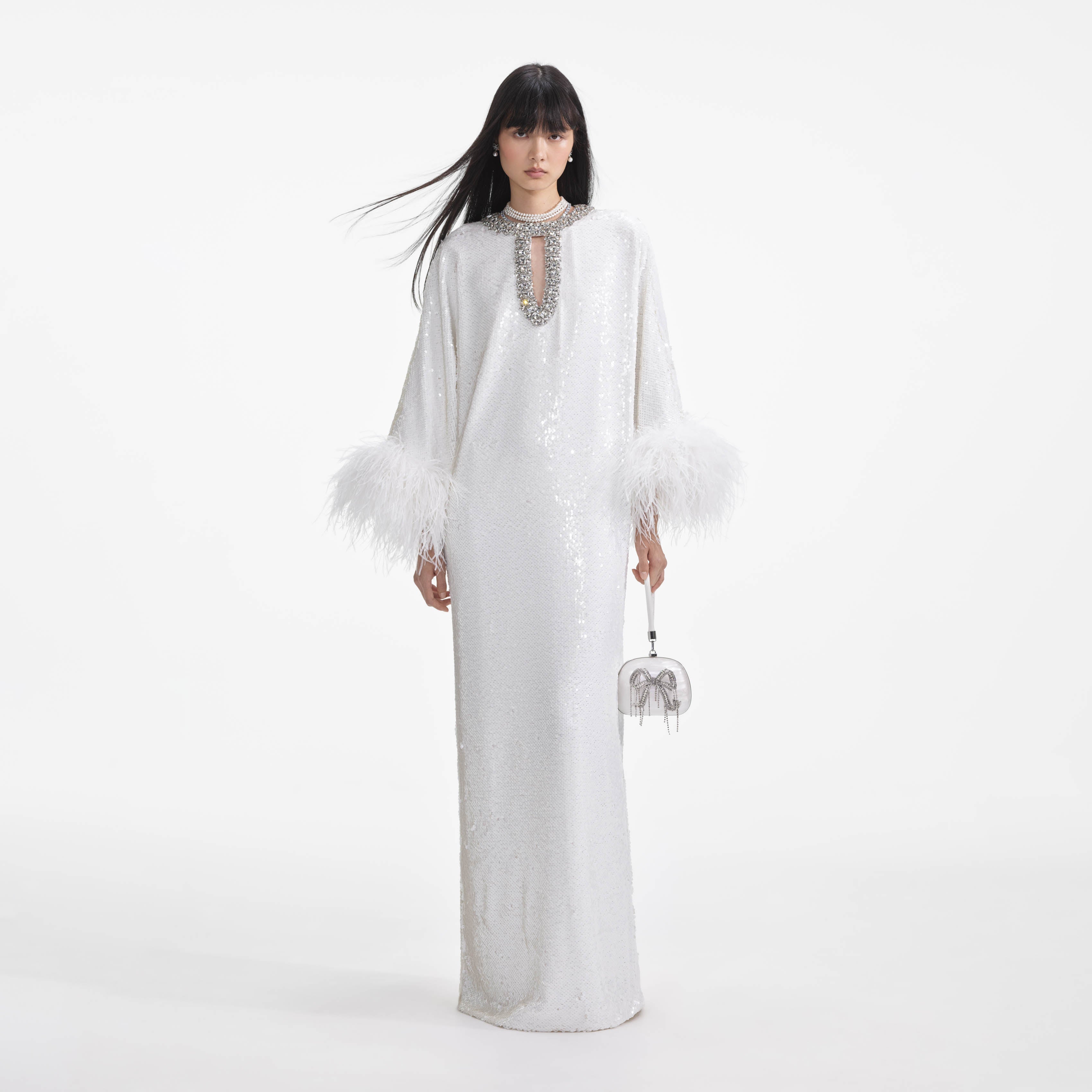 White Sequin Feather Maxi Dress – self-portrait-US White Sequin Feather Maxi Dress – self-portrait-US