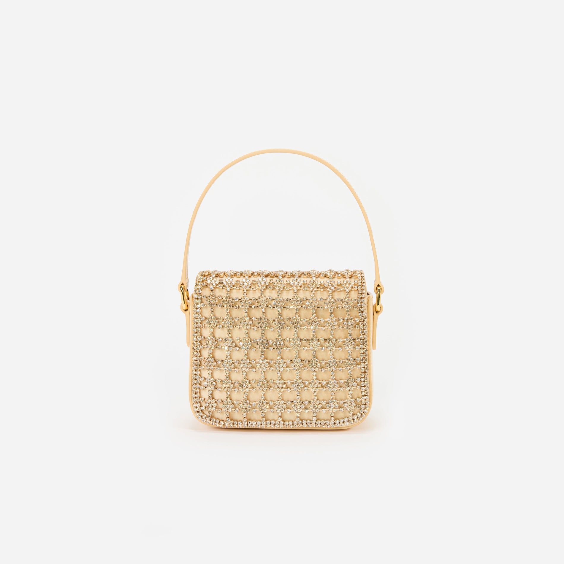 Back view of a woman wearing the Gold Crystal Micro Bag