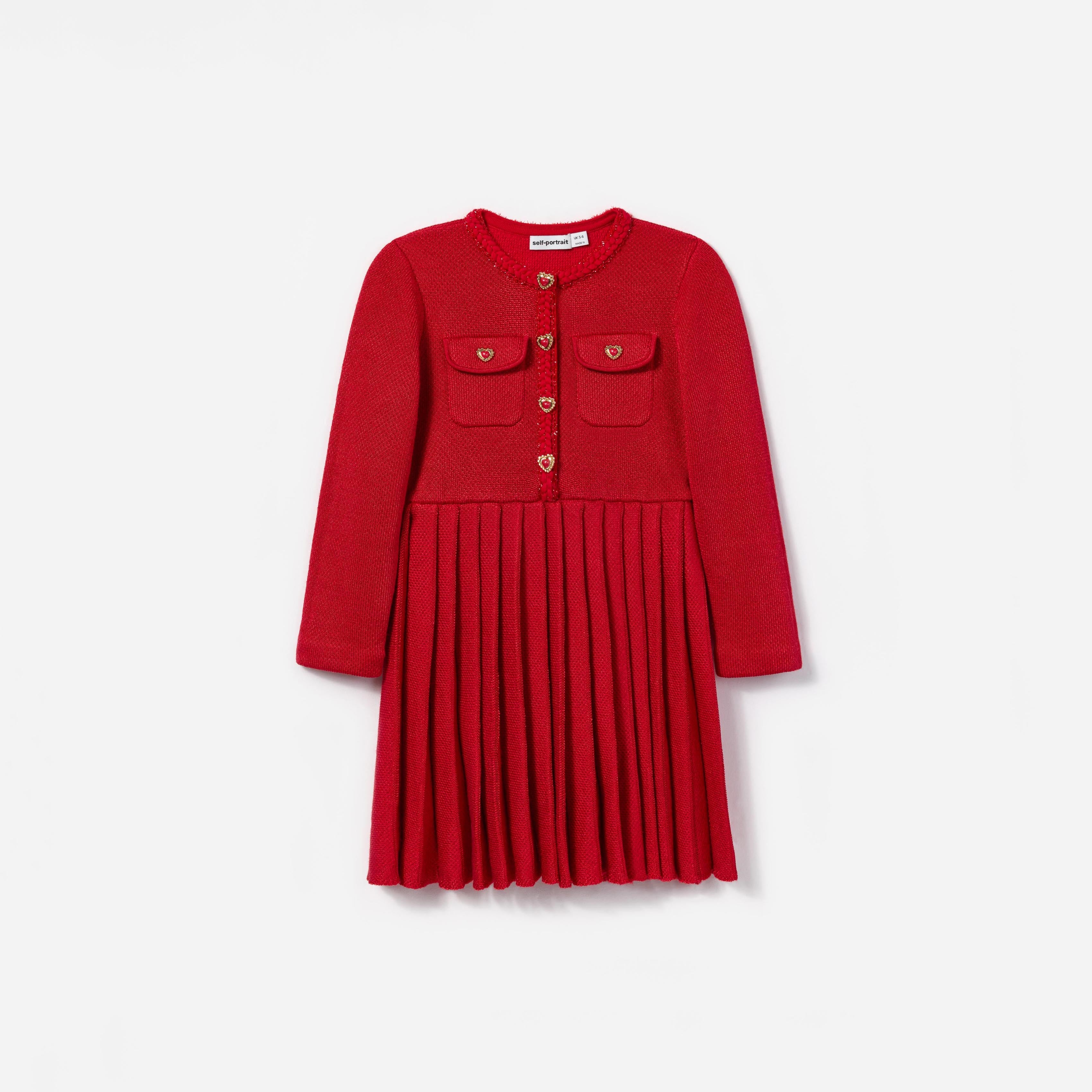 self-portrait - Red Knit Pleated Dress self-portrait - Red Knit Pleated Dress