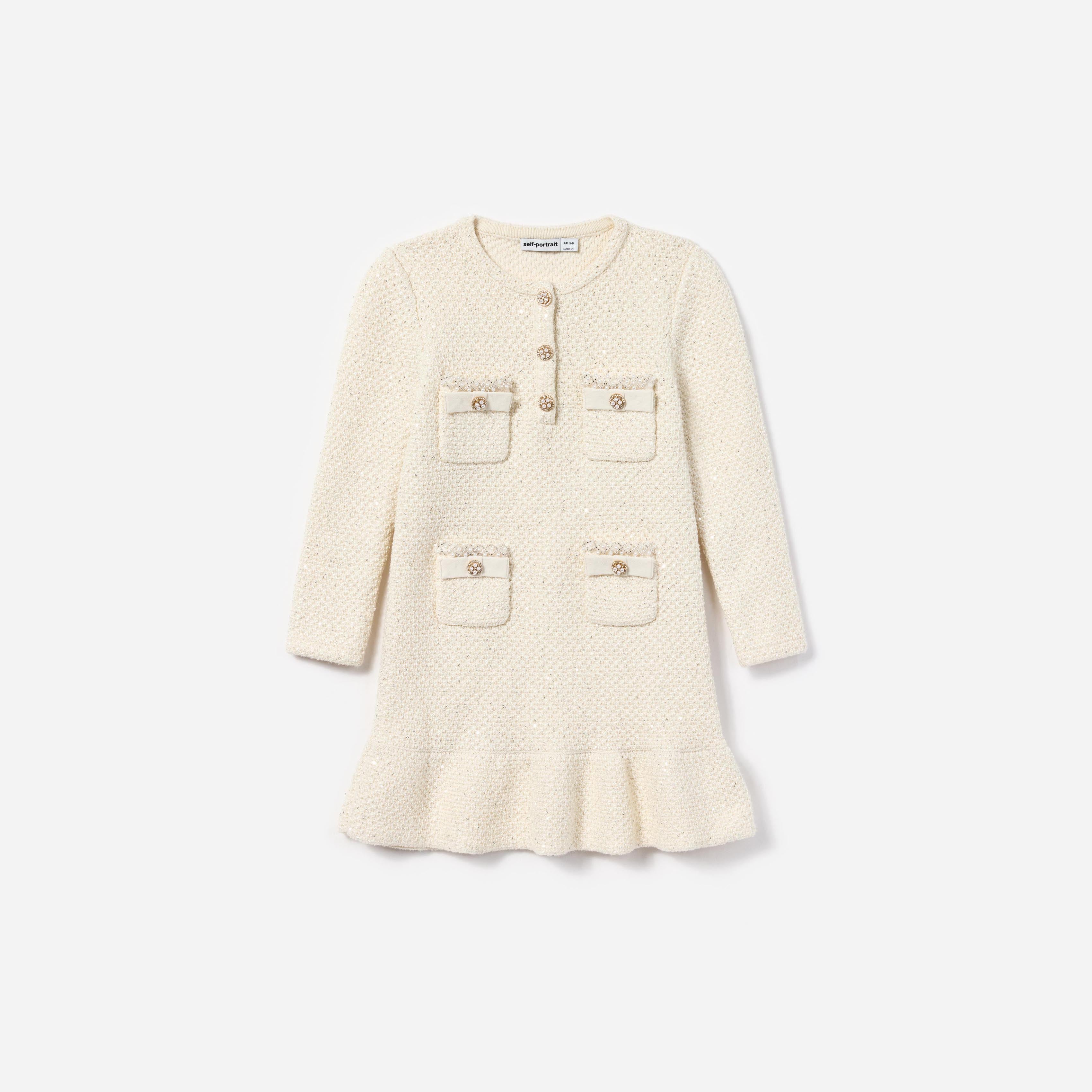 self portrait cream sequin knit pearl mini dress Cream Sequin Knit Pearl Mini Dress