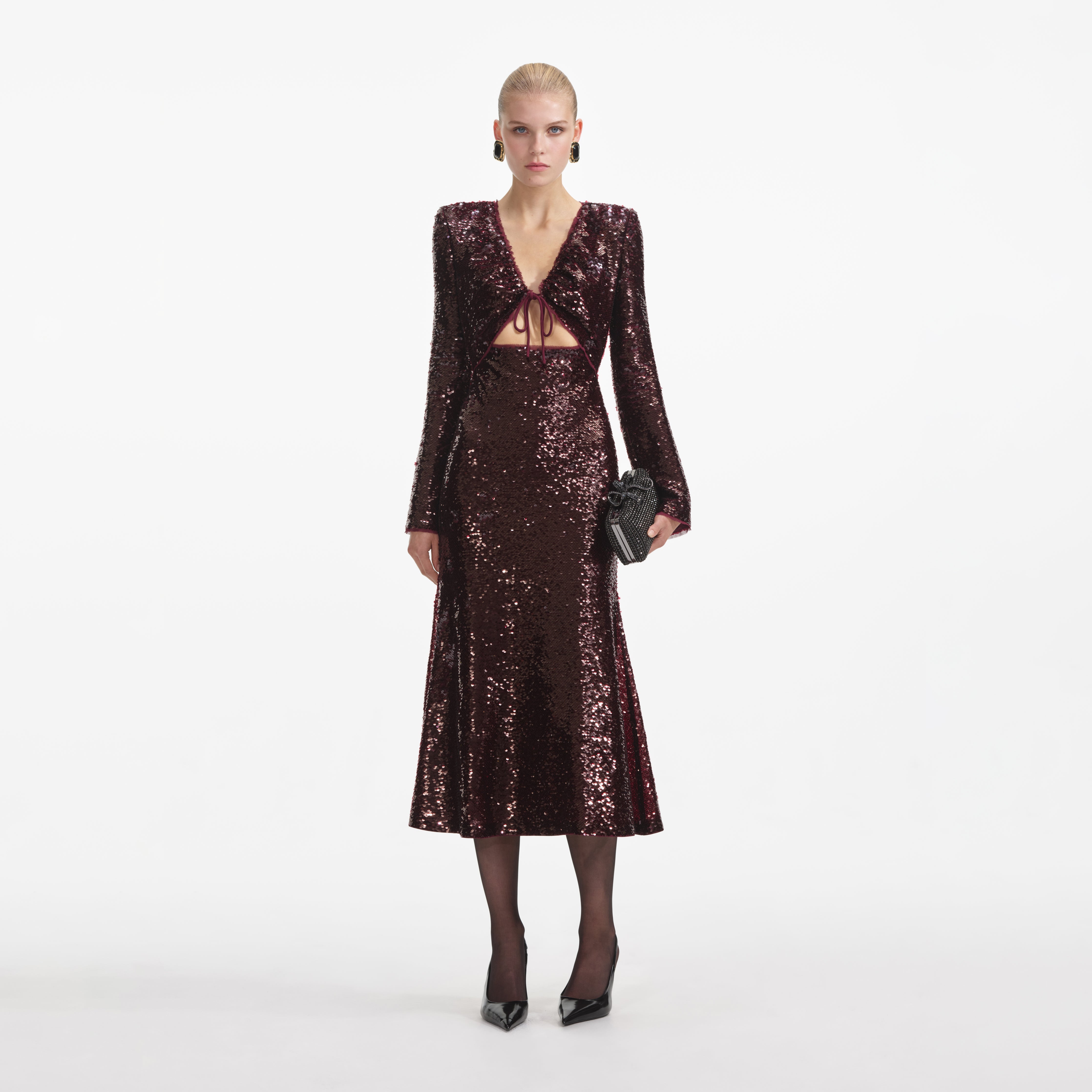 Burgundy Sequin Midi Dress – self-portrait-US Burgundy Sequin Midi Dress – self-portrait-US