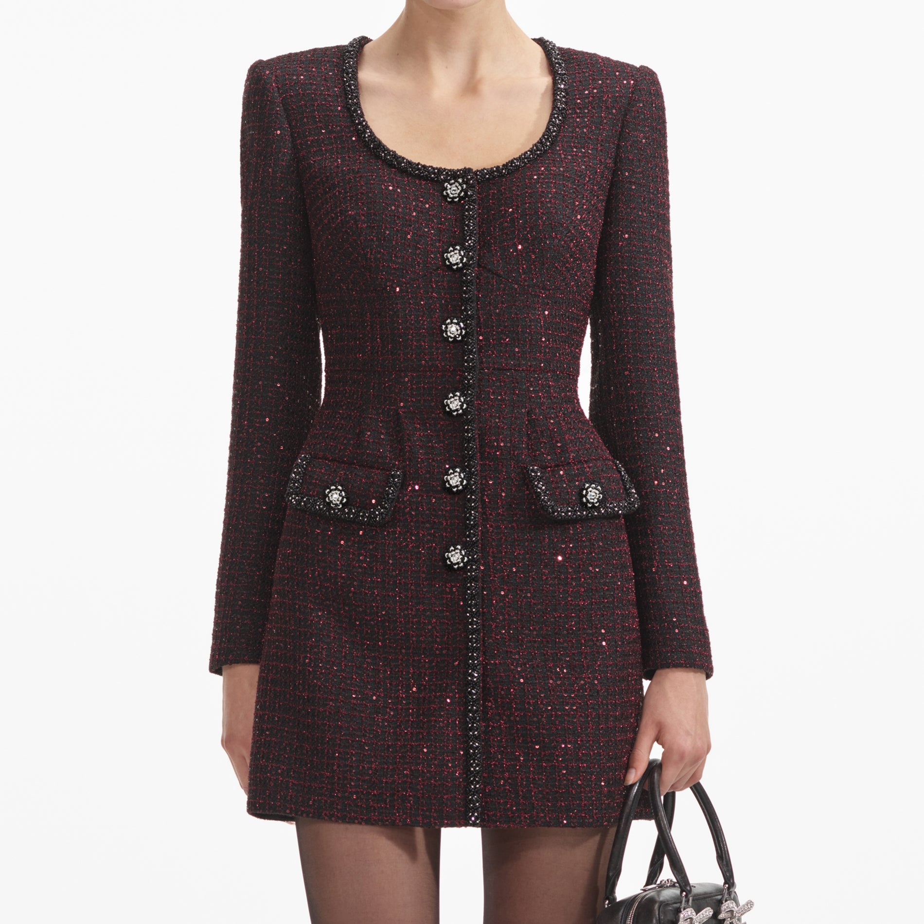 Black Metallic Boucle Mini Dress