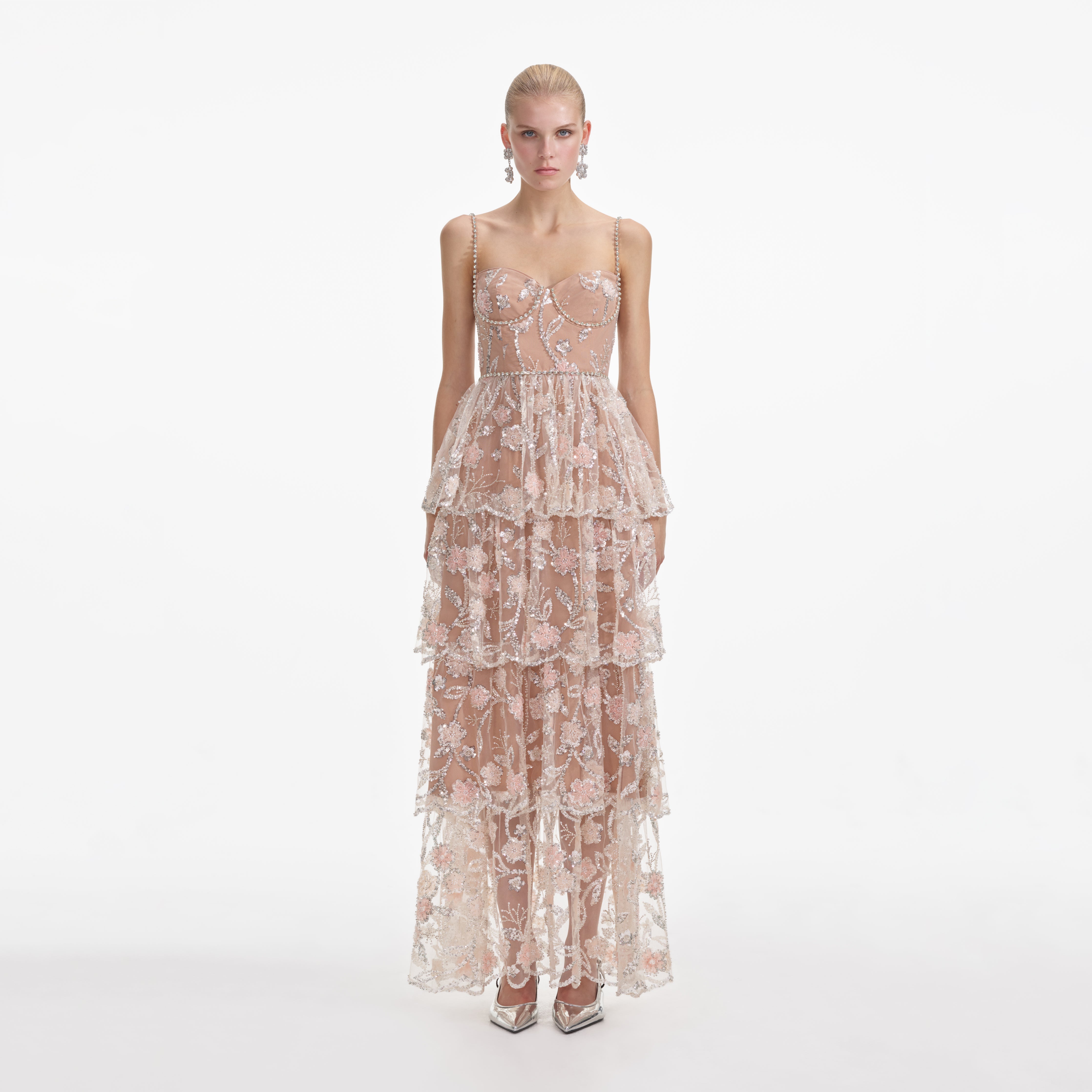 Flower Sequin Tier Maxi Dress Flower Sequin Tier Maxi Dress
