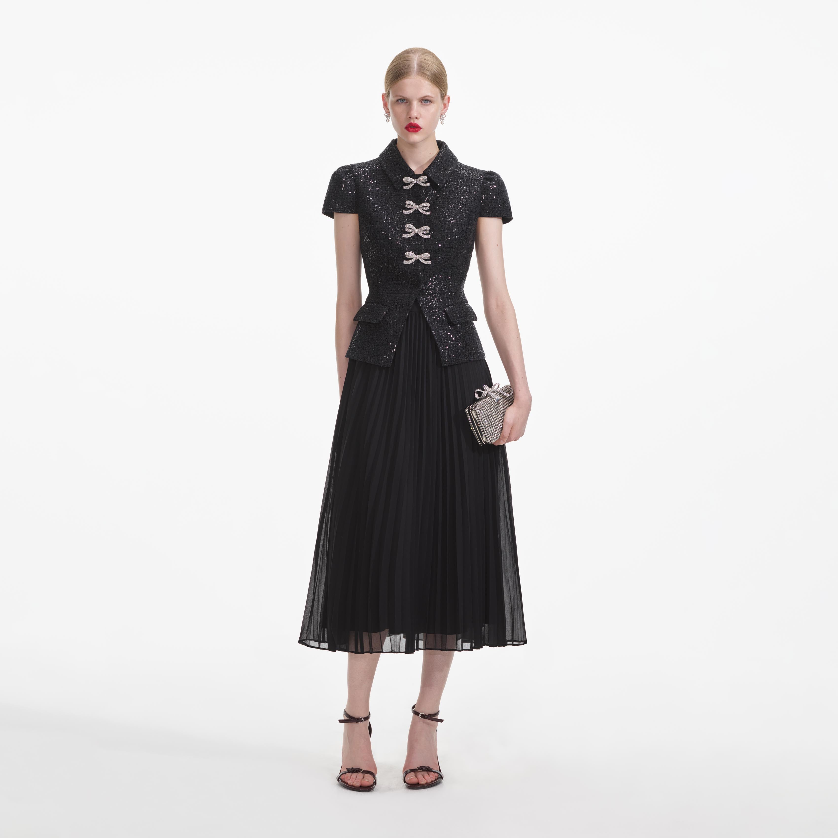 black dress silver bows SUSANA BOW DETAILED MINI DRESS