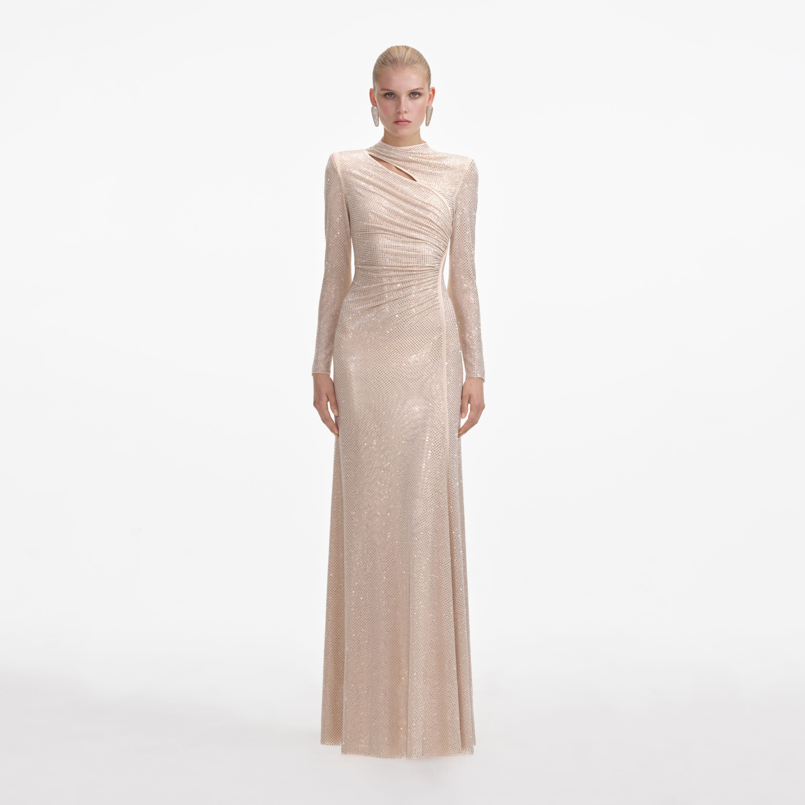 Gold Rhinestone Mesh Cut Out Maxi Dress – self-portrait-US Gold Rhinestone Mesh Cut Out Maxi Dress – self-portrait-US