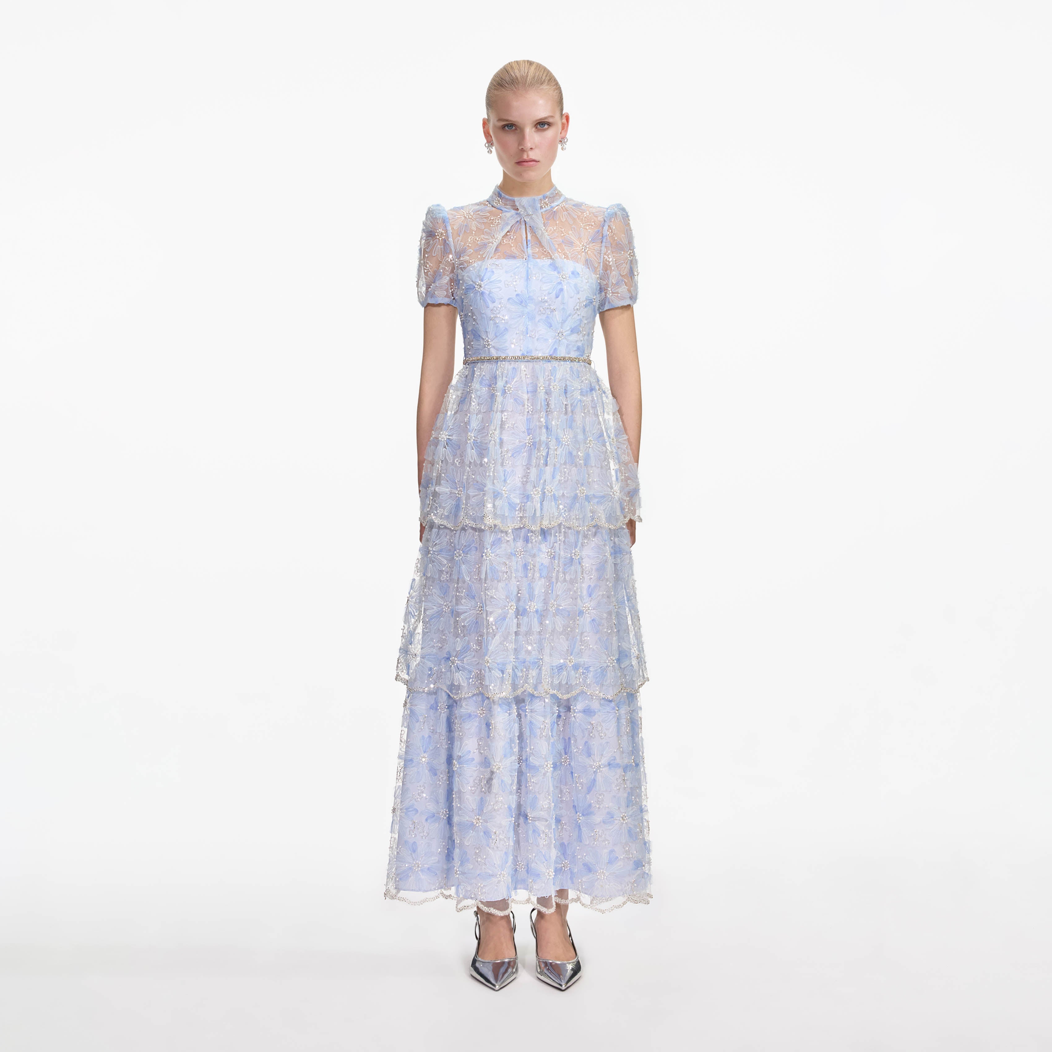 self-portrait - Blue Beaded Sequin Lace Maxi Dress - US 10 self-portrait - Blue Beaded Sequin Lace Maxi Dress - US 10