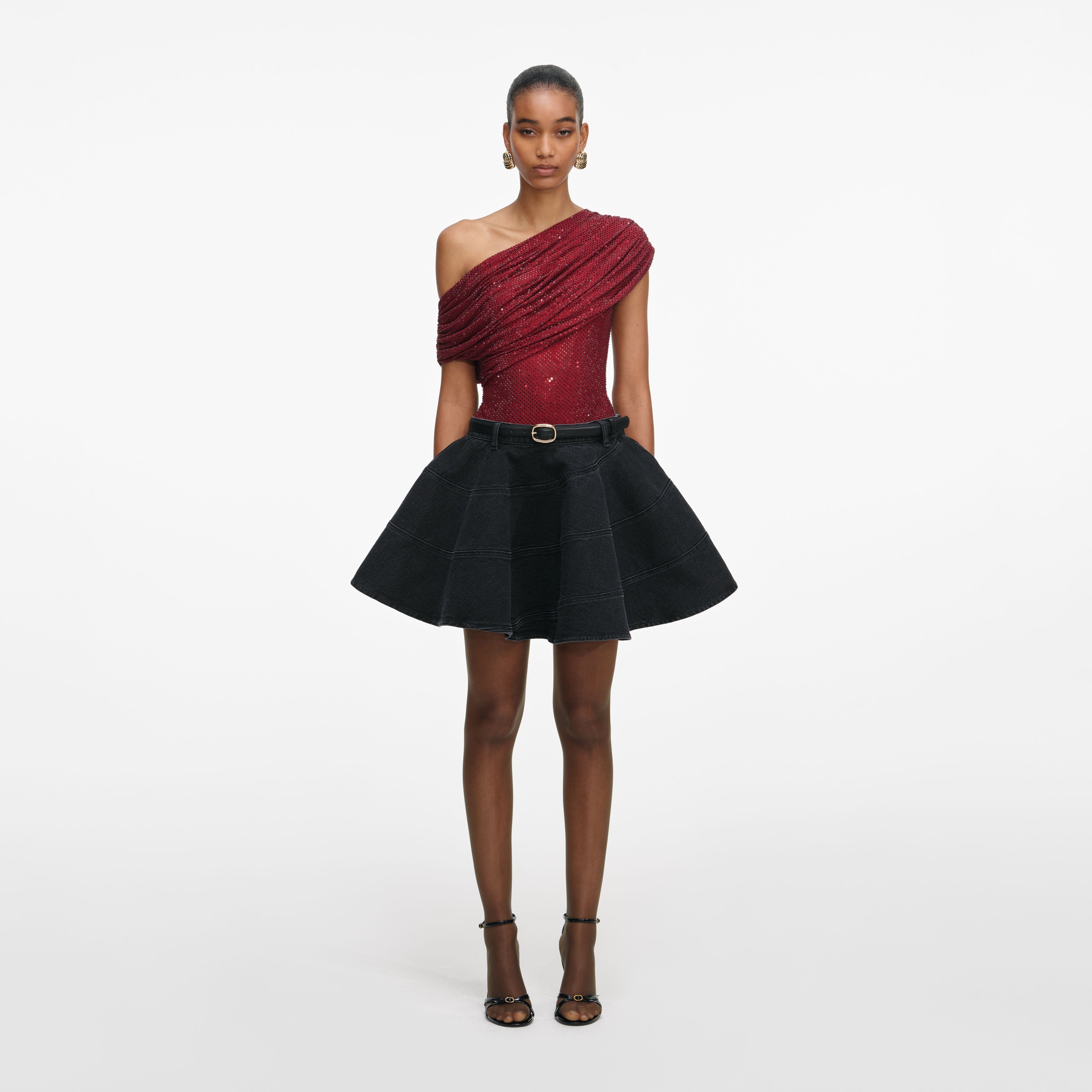 self-portrait - Burgundy Rhinestone Drape Top - US 12 self-portrait - Burgundy Rhinestone Drape Top - US 12