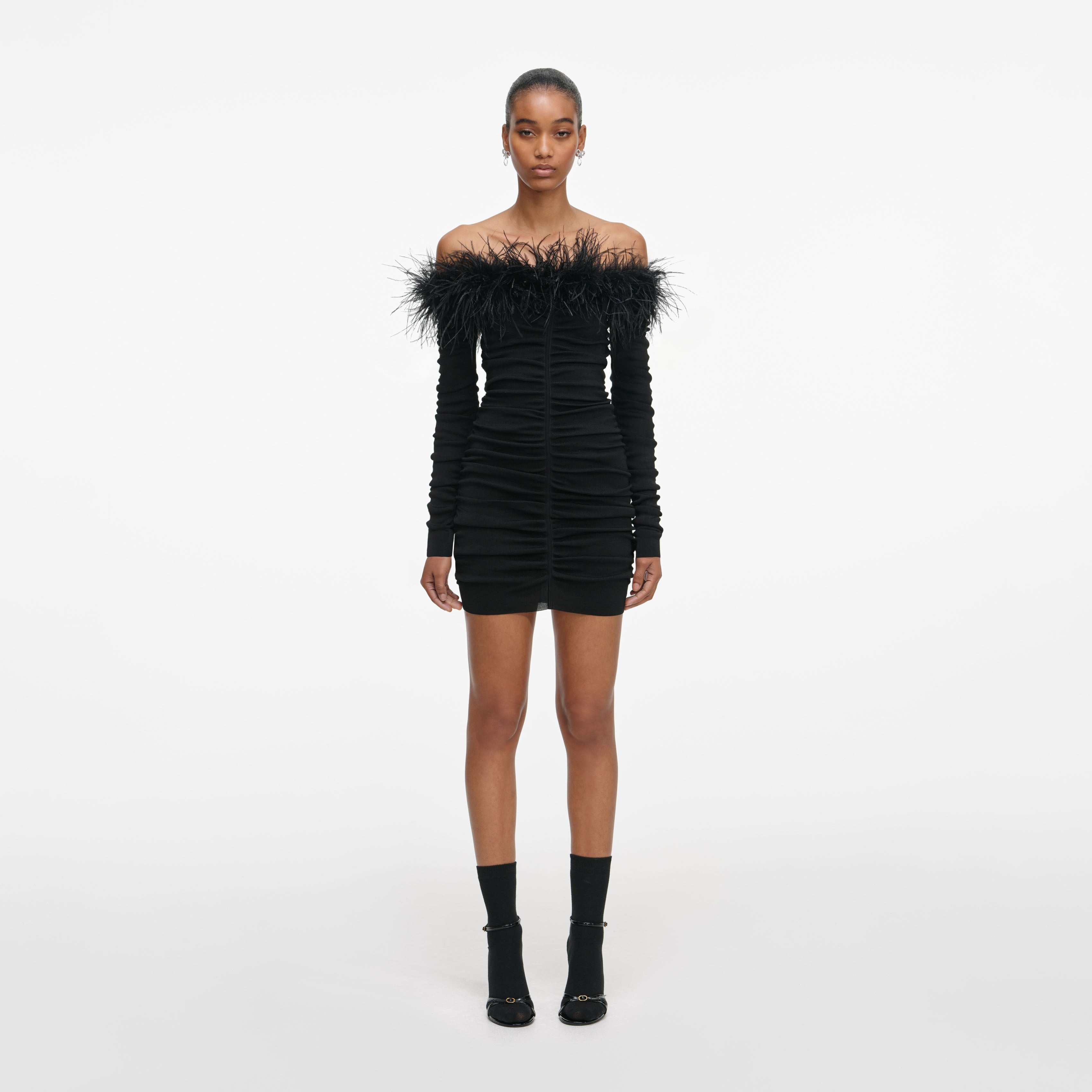 self-portrait - Black Feather Viscose Knit Mini Dress - L self-portrait - Black Feather Viscose Knit Mini Dress - L