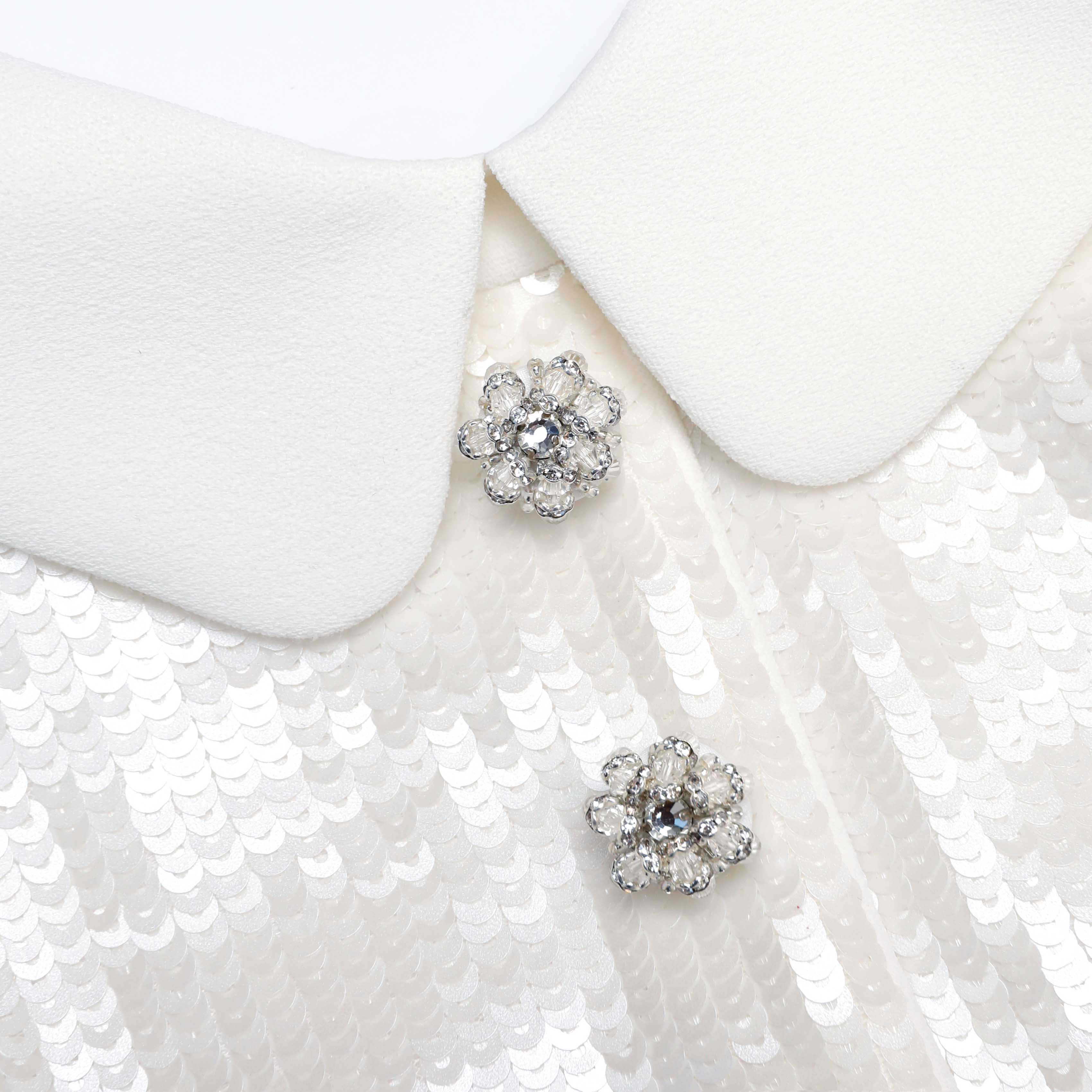 White Sequin Tailored Top