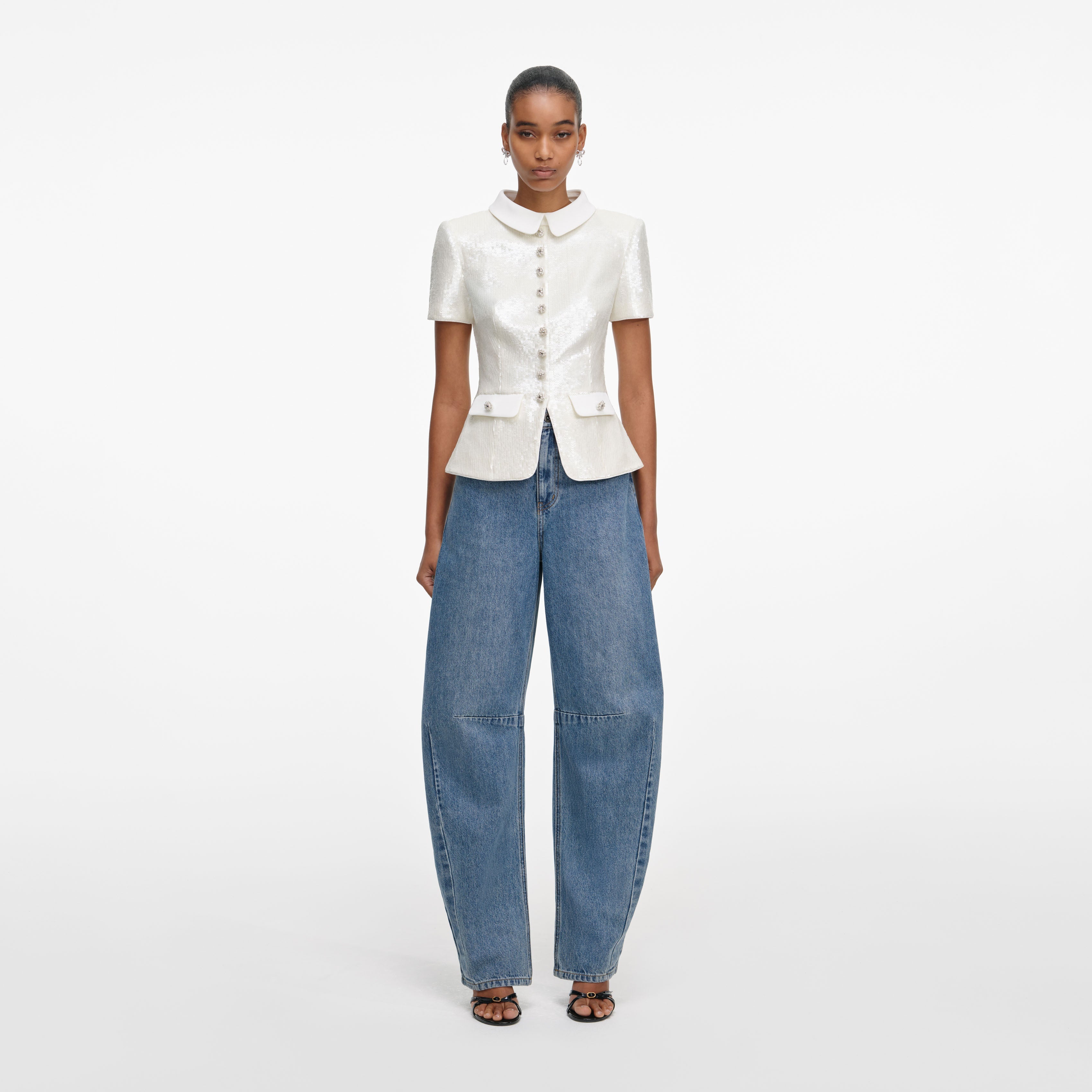 White Sequin Tailored Top – self-portrait-US