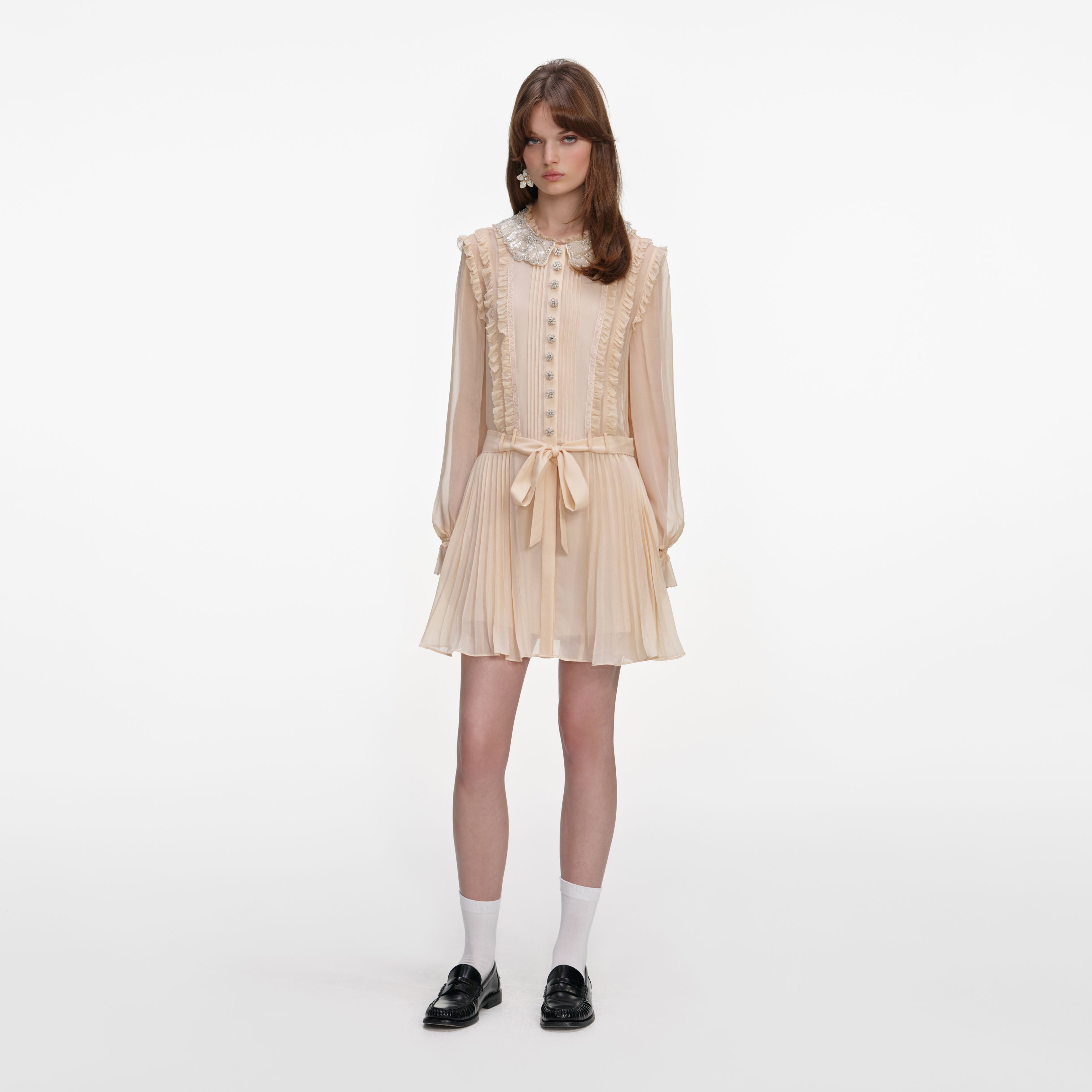 Self-Portrait Pleated Georgette Mini Dress Self-Portrait Pleated Georgette Mini Dress