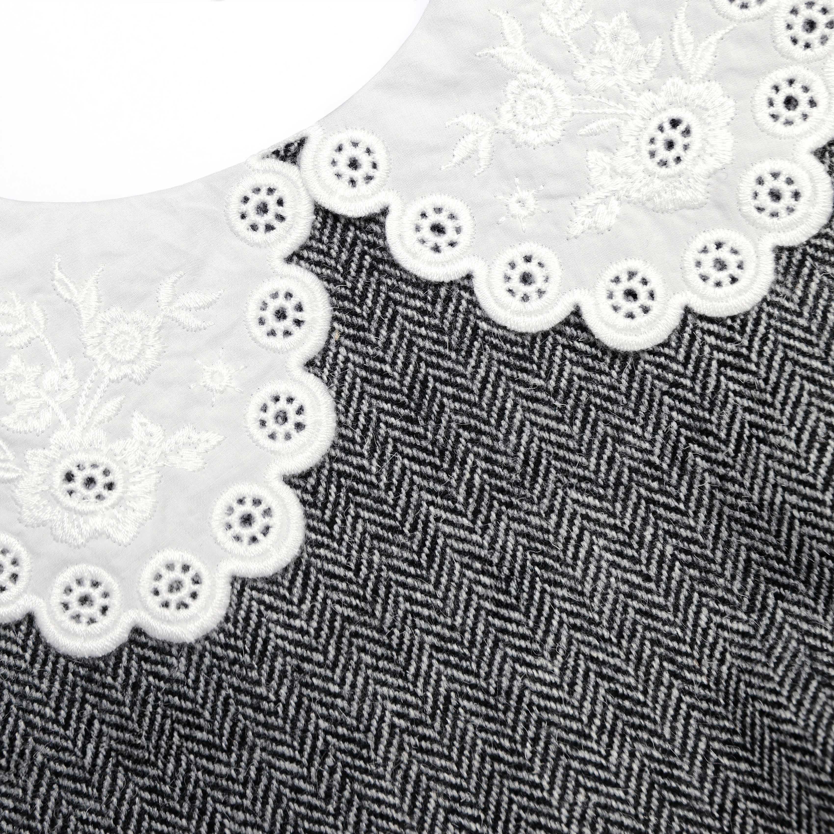 Grey Herringbone Collared Mini Dress