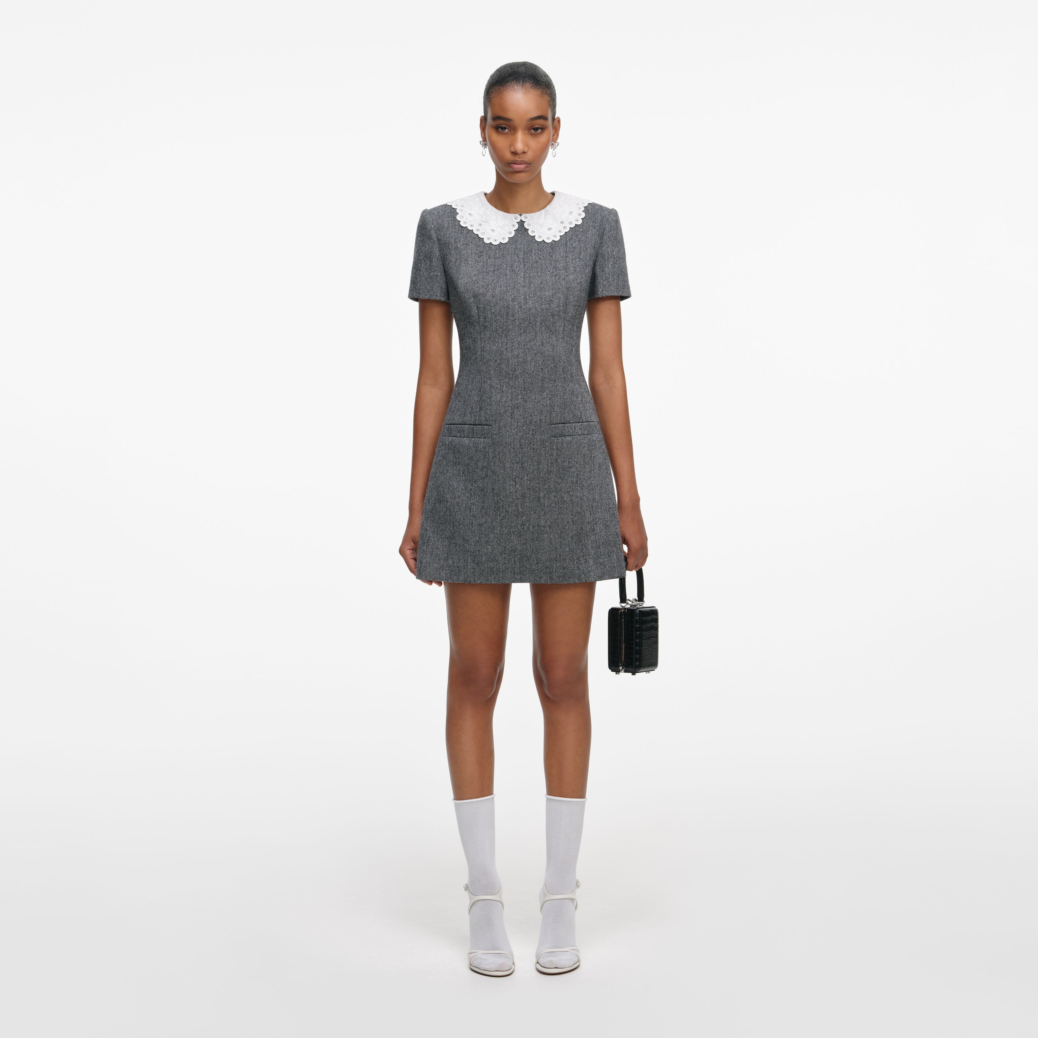grey collar dress Flared Long Sleeve Polo Collar Mini Bodycon Dress In Grey Knit | EGO US