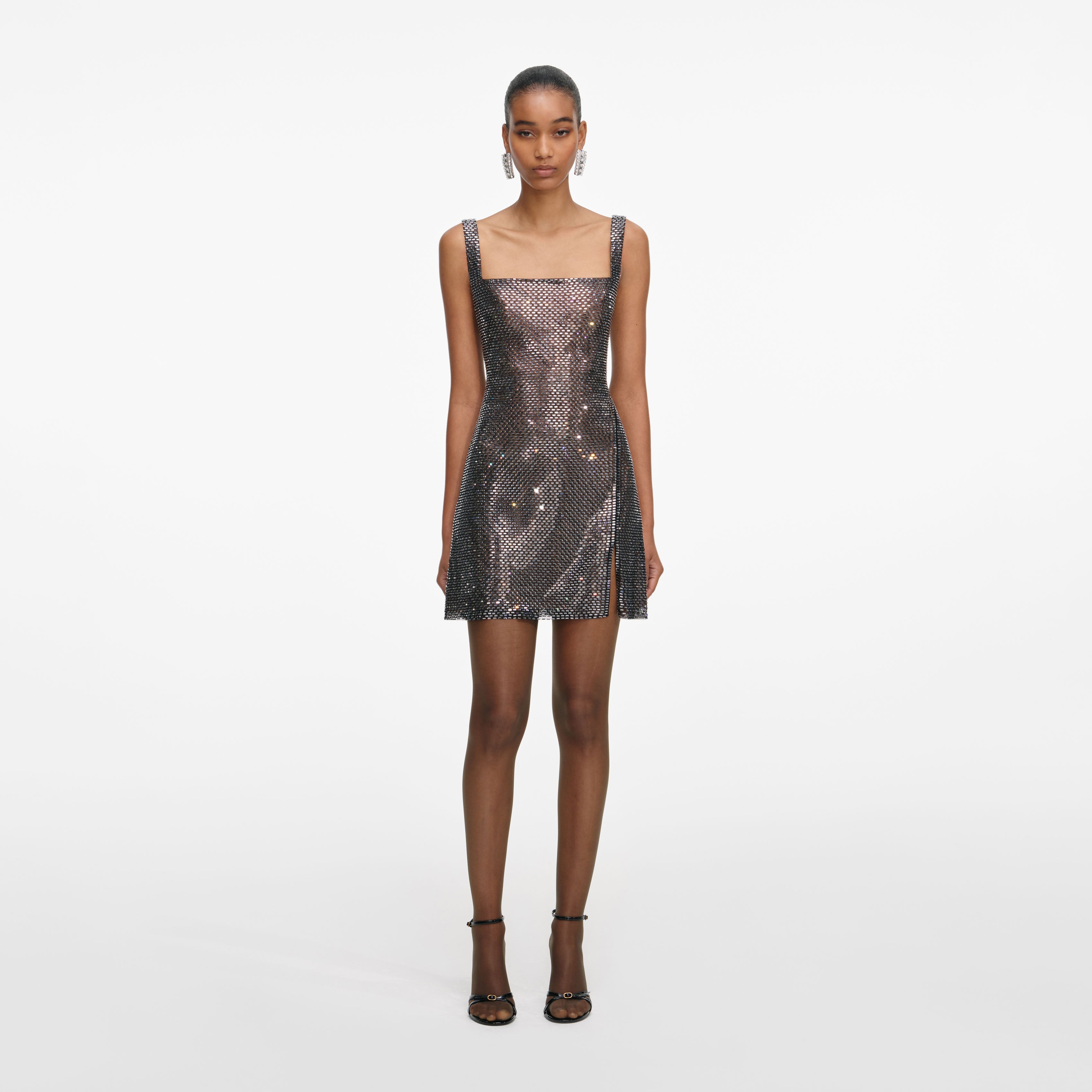 Gunmetal Rhinestone Mesh Mini Dress Gunmetal Rhinestone Mesh Mini Dress