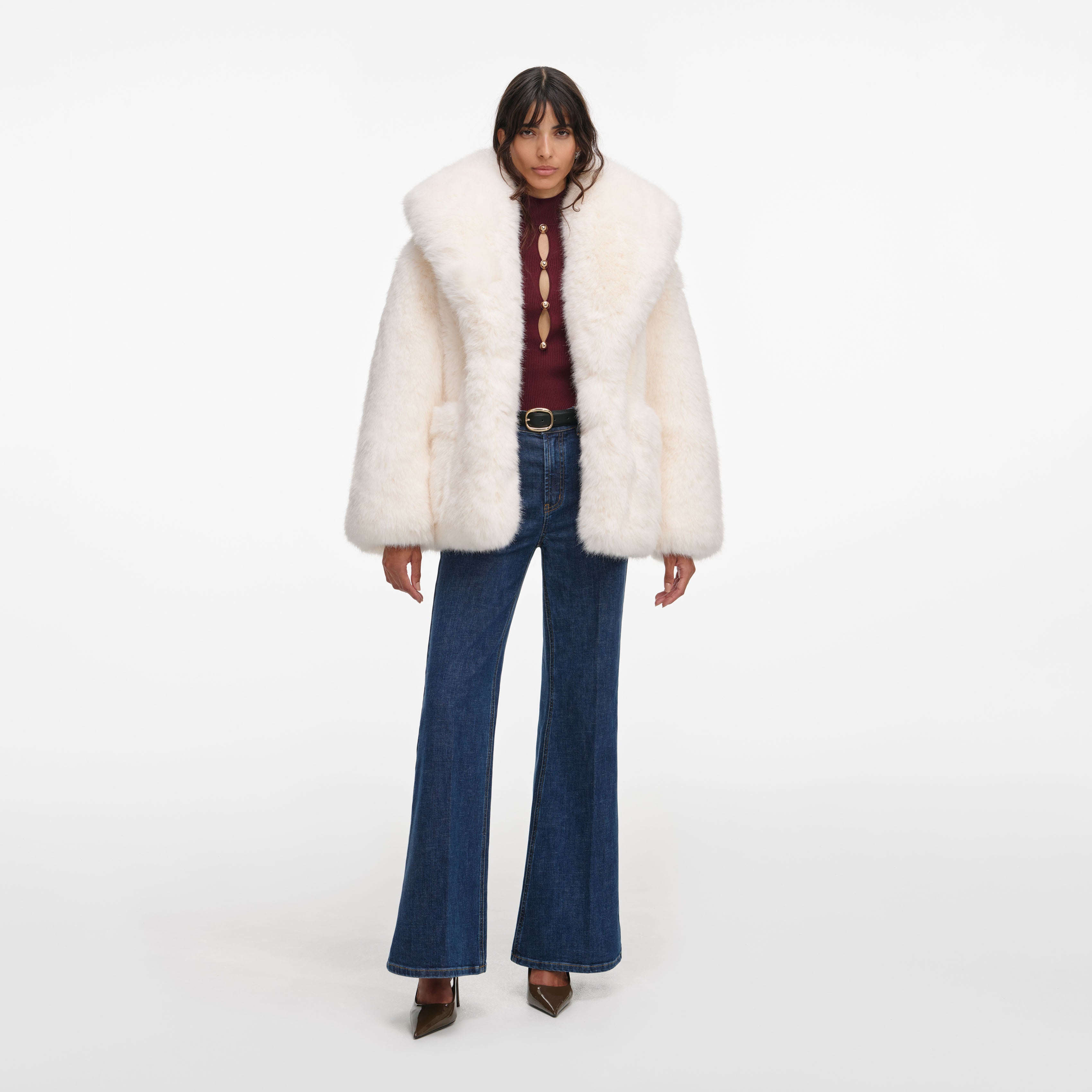 White Faux Fur Coat – self-portrait-US