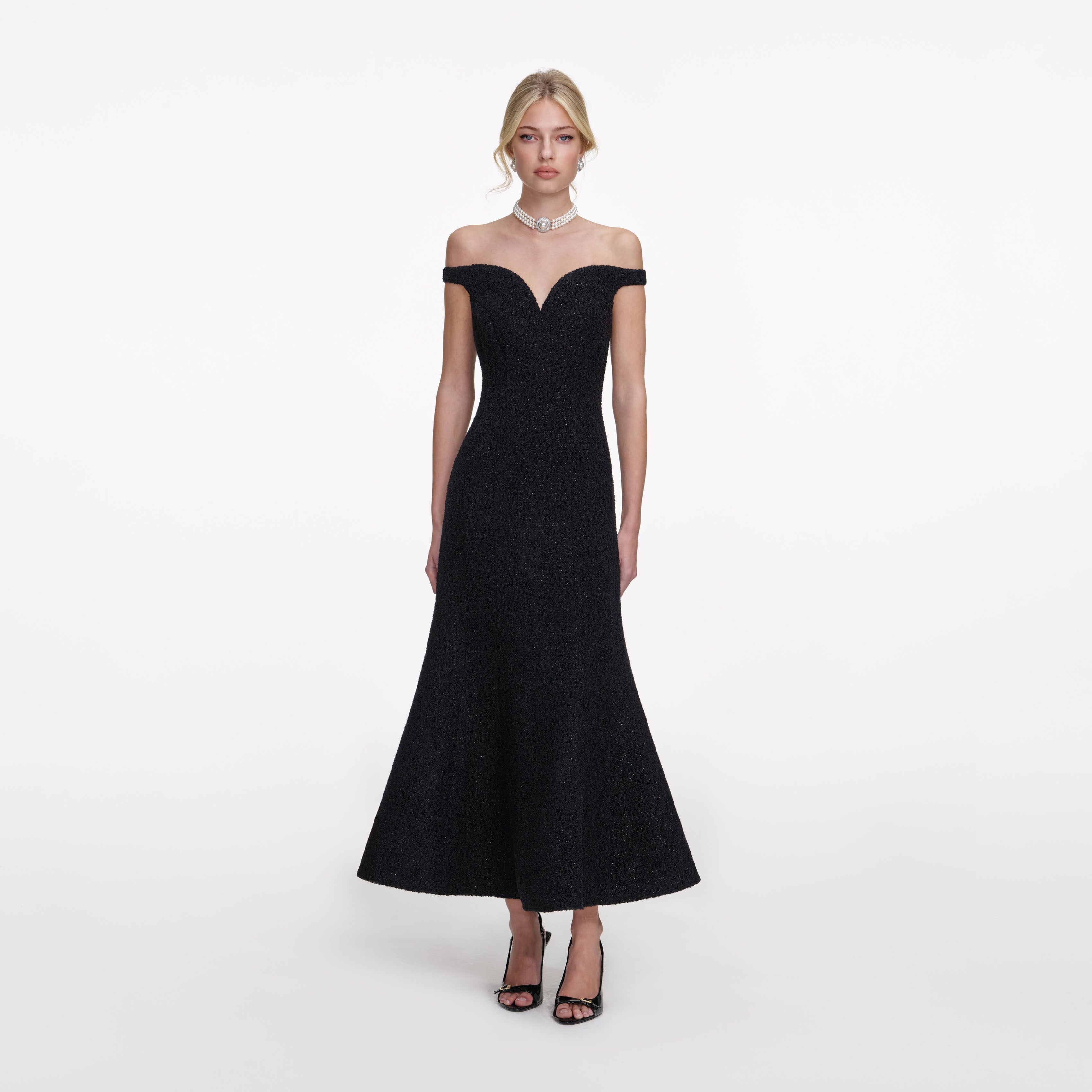 Self-Portrait Tweed Strap Midi Dress - Black Self-Portrait Tweed Strap Midi Dress - Black